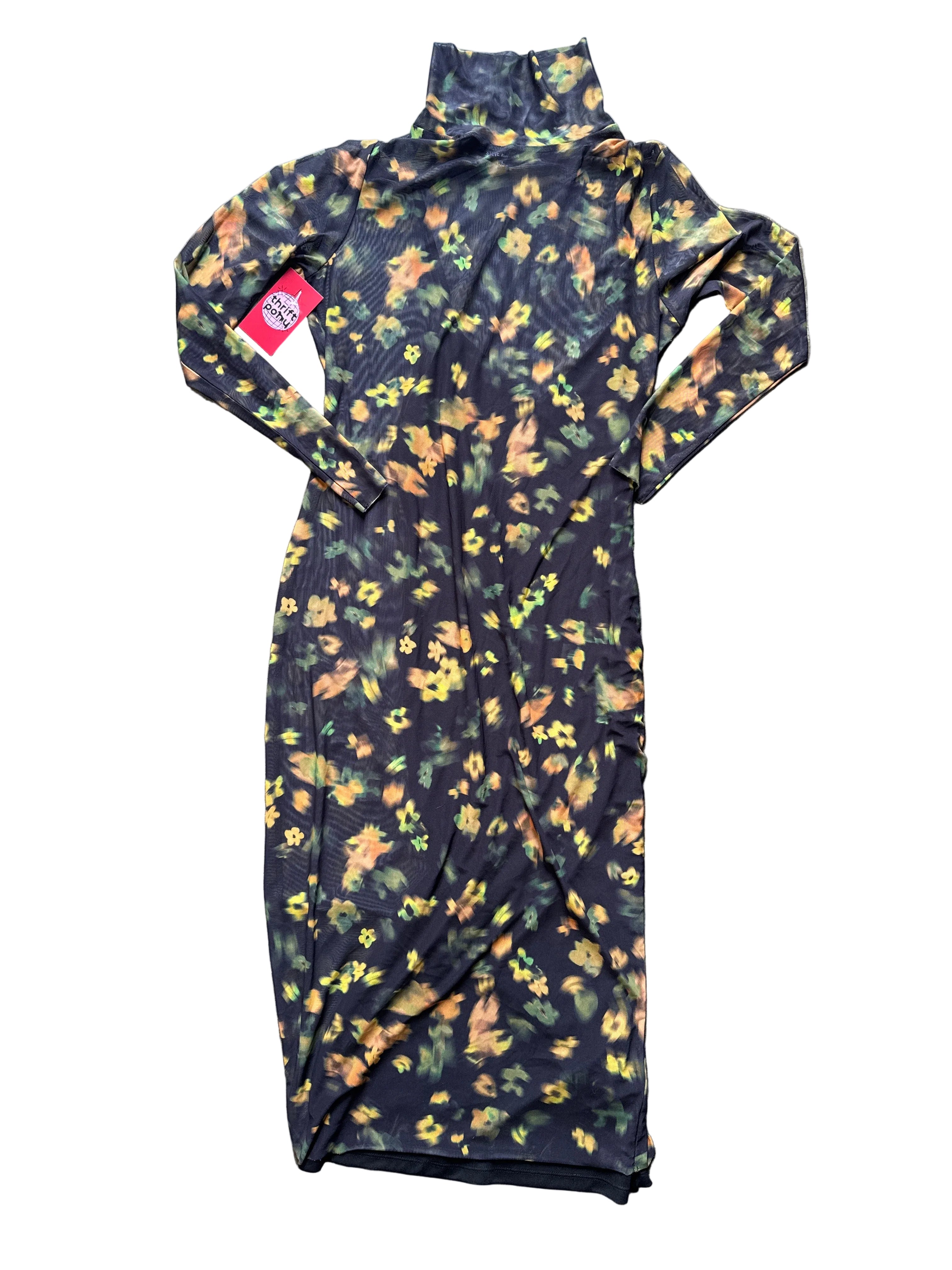 black yellow steve madden floral mesh layer dress w slip, L