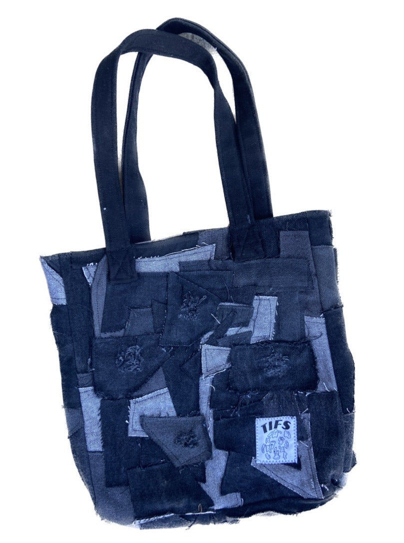 black handmade upcycled Donnie Tiffs patchwork tote