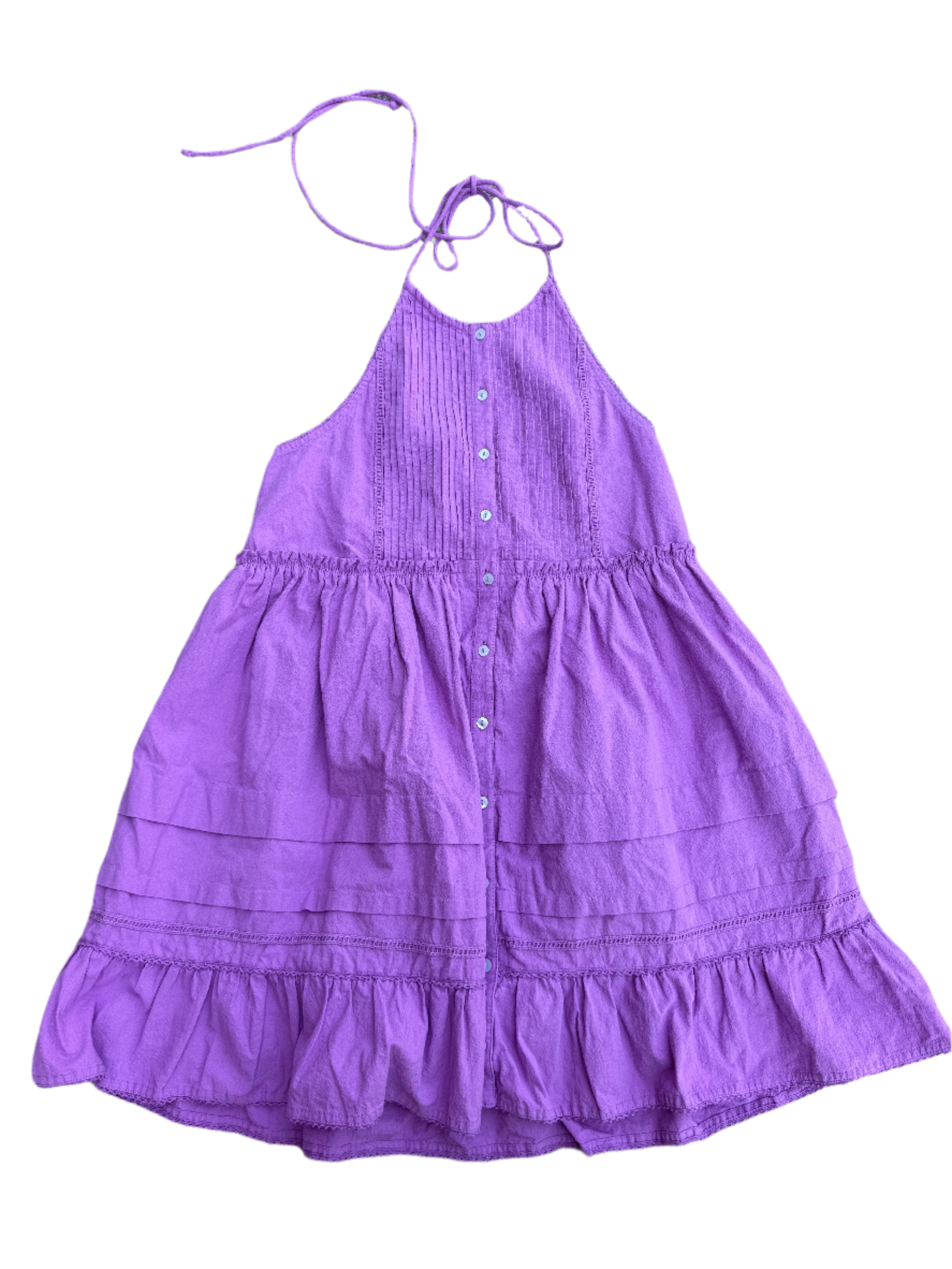 purple free people halter mini dress w buttons, m