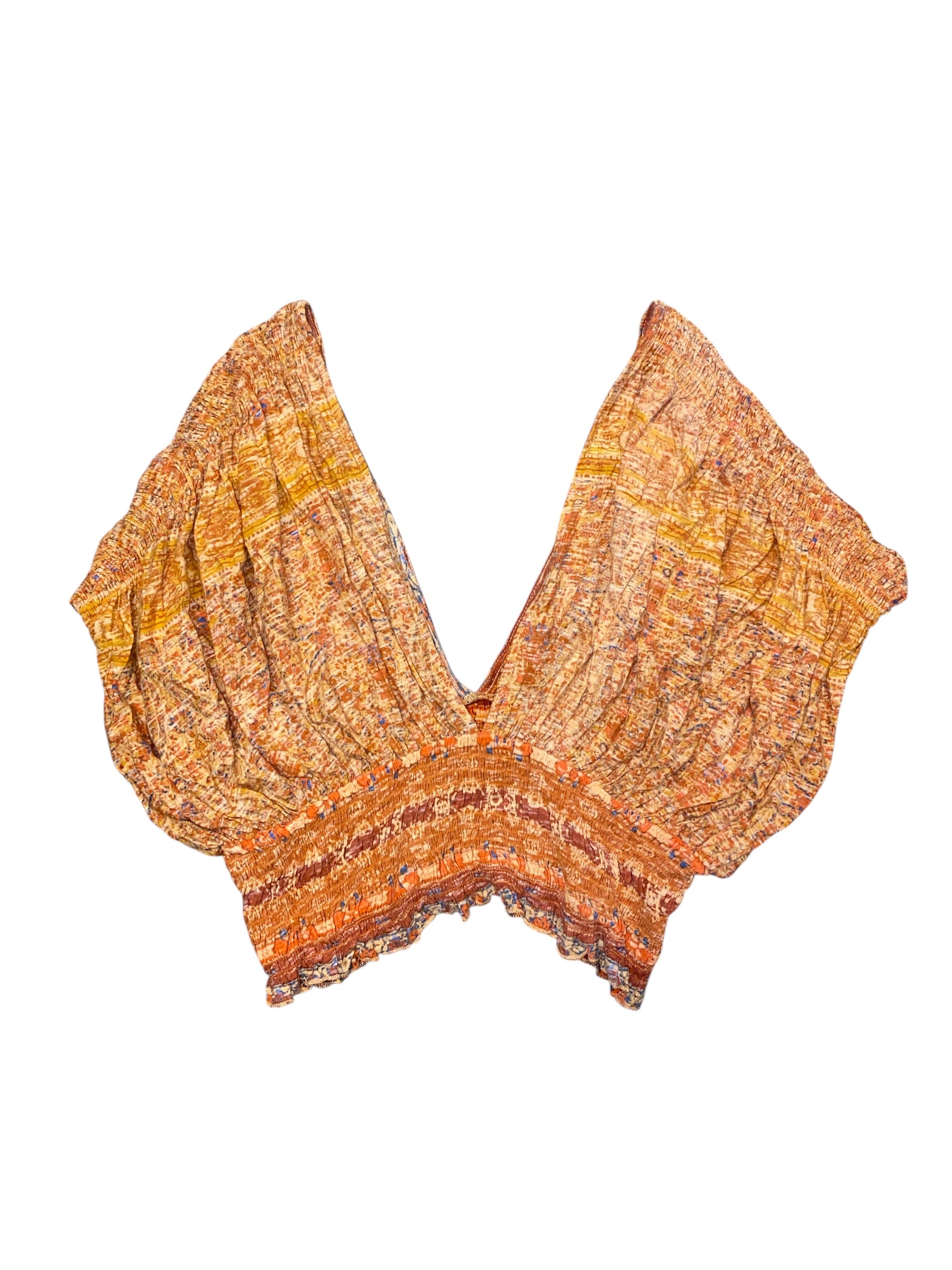 orange free people Patterned ruched v top, L