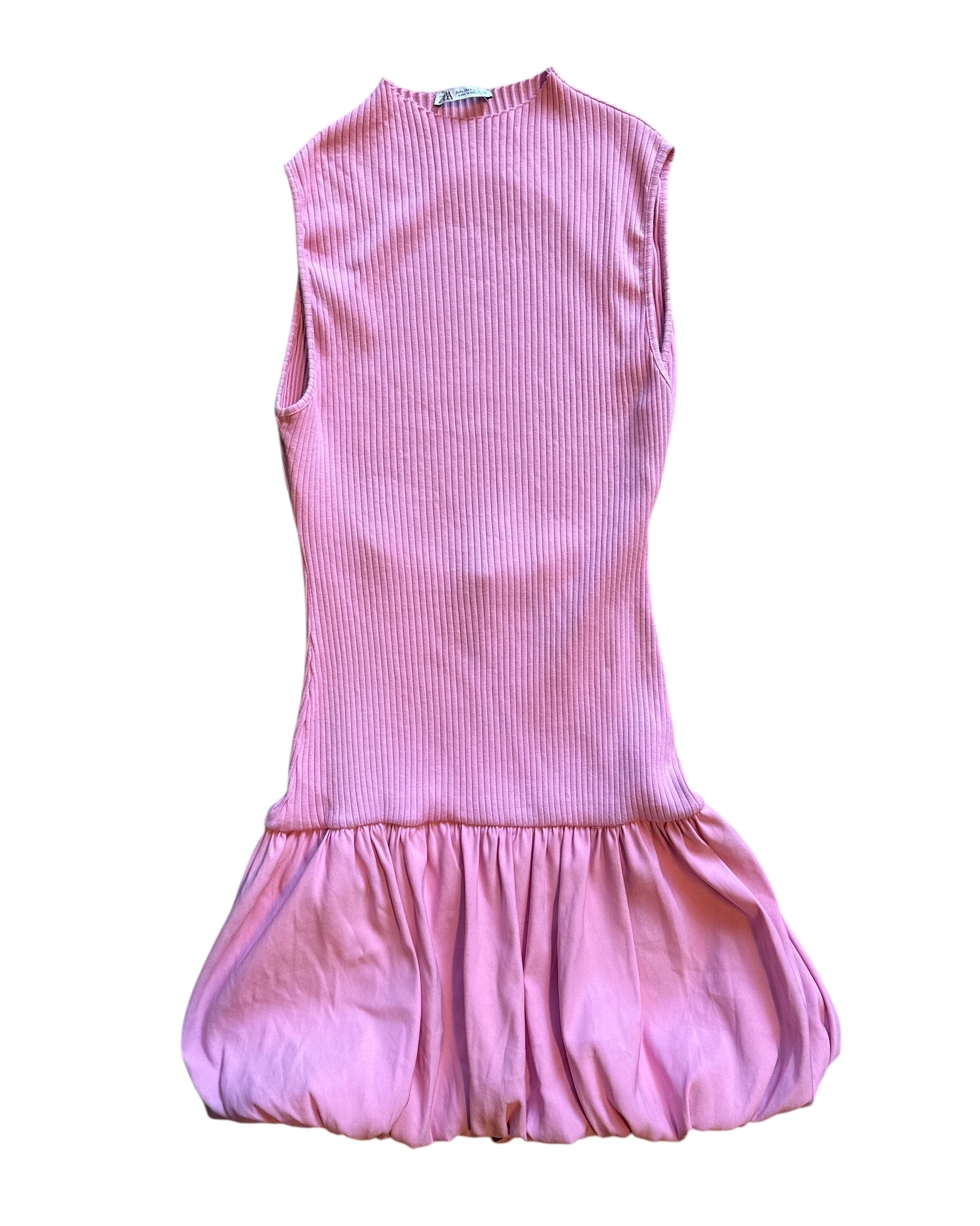 pink zara ribbed hi neck bubble dress, L