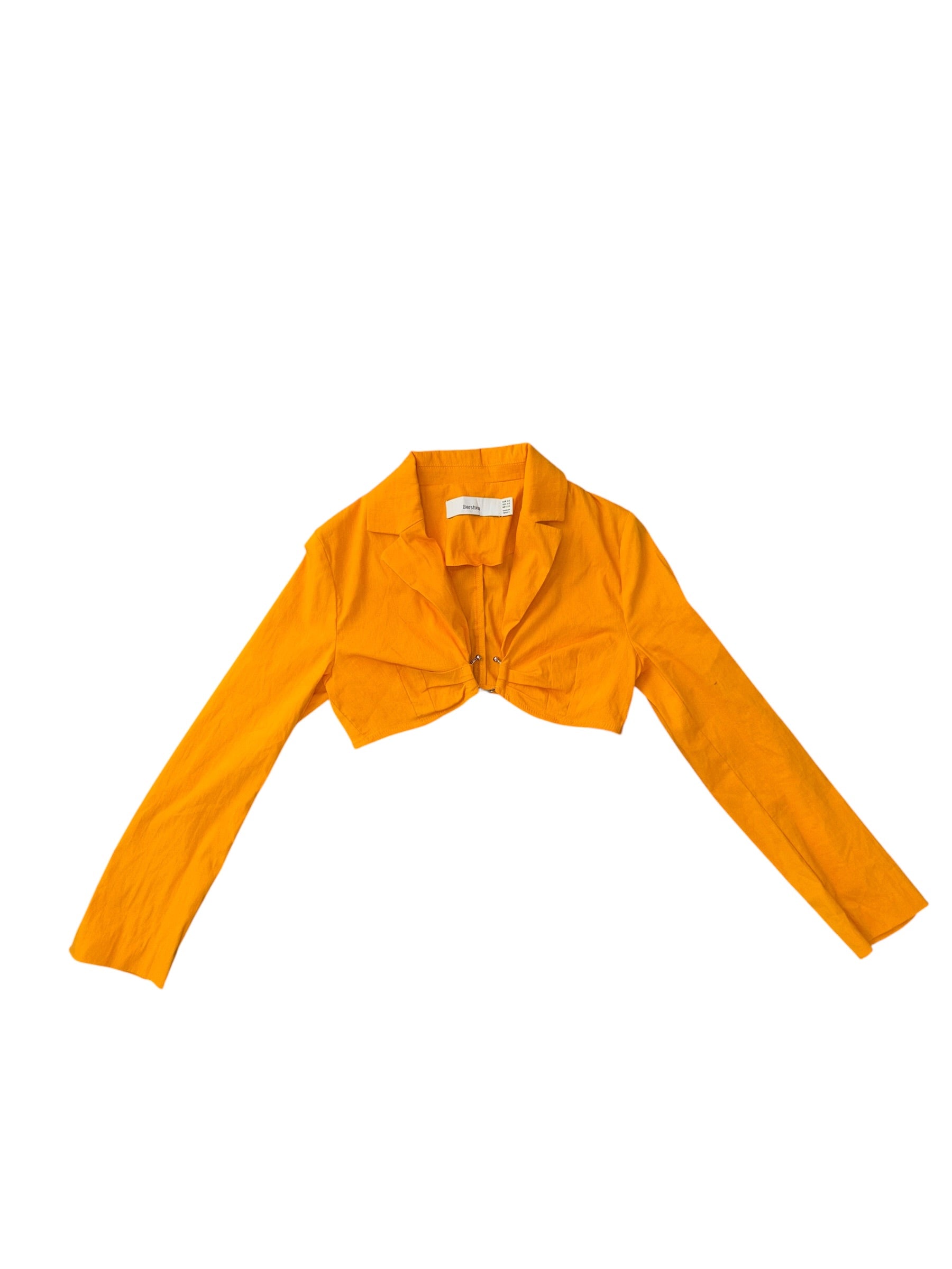 orange bershka collared buckle crop top, xs