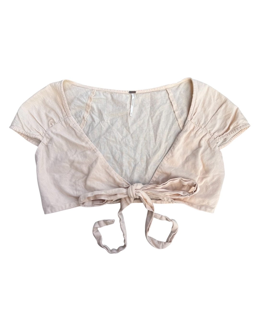 Cream Free people Ss cropped tie front top, M