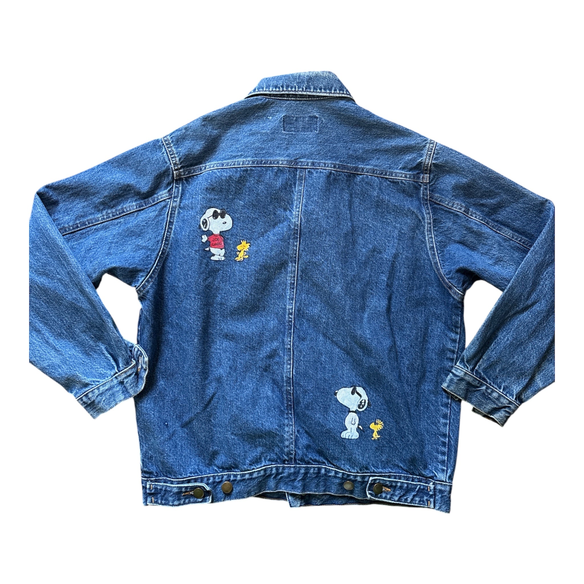 blue vtg greatland upcycled snoopy jean jacket, L