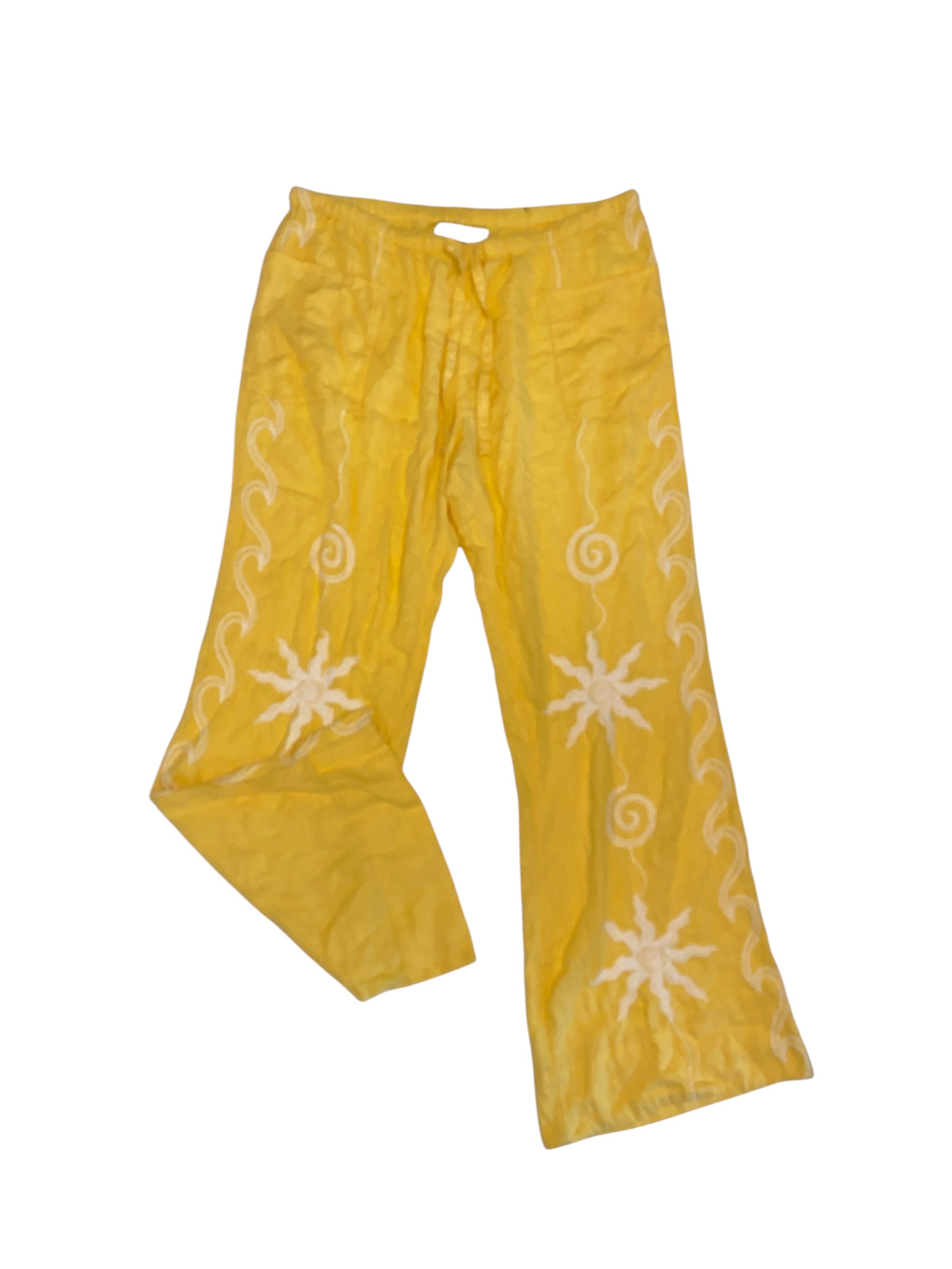 yellow urban outfitters embroidered loose pants, m