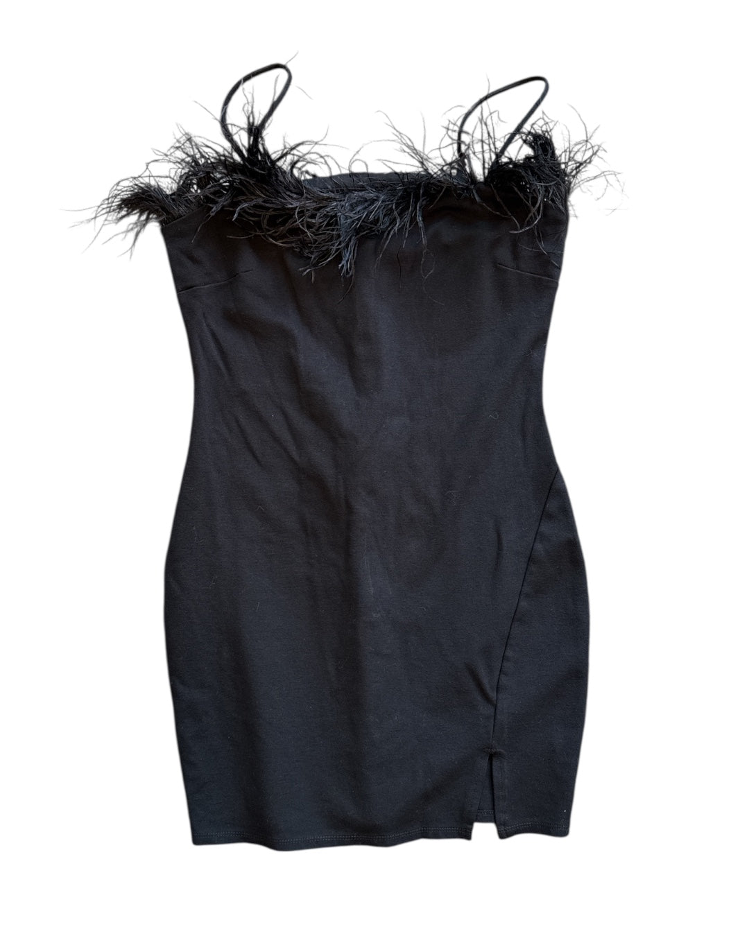black fore bodycon feather dress, m