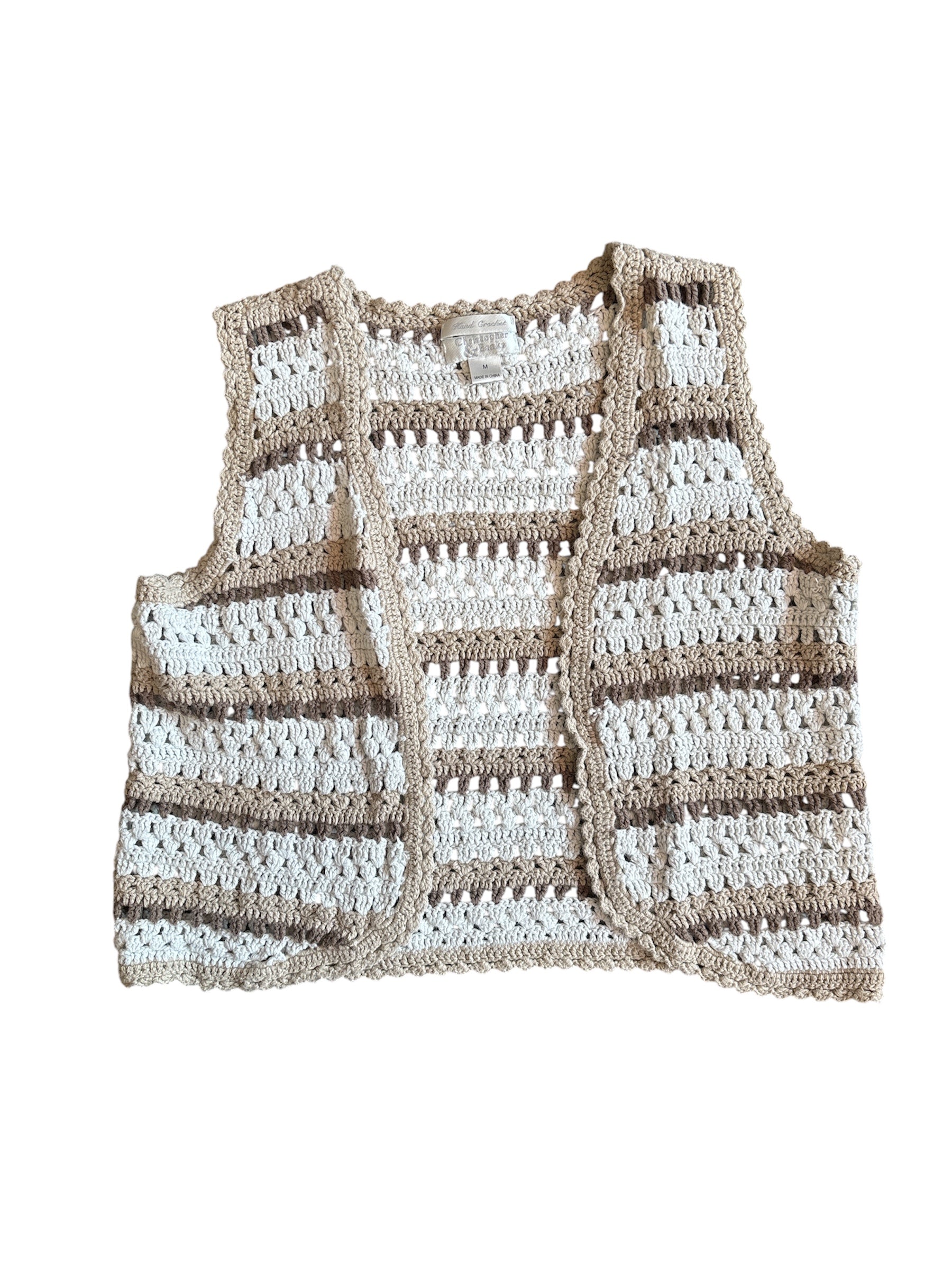 beige white brown christopher banks crochet striped vest, m