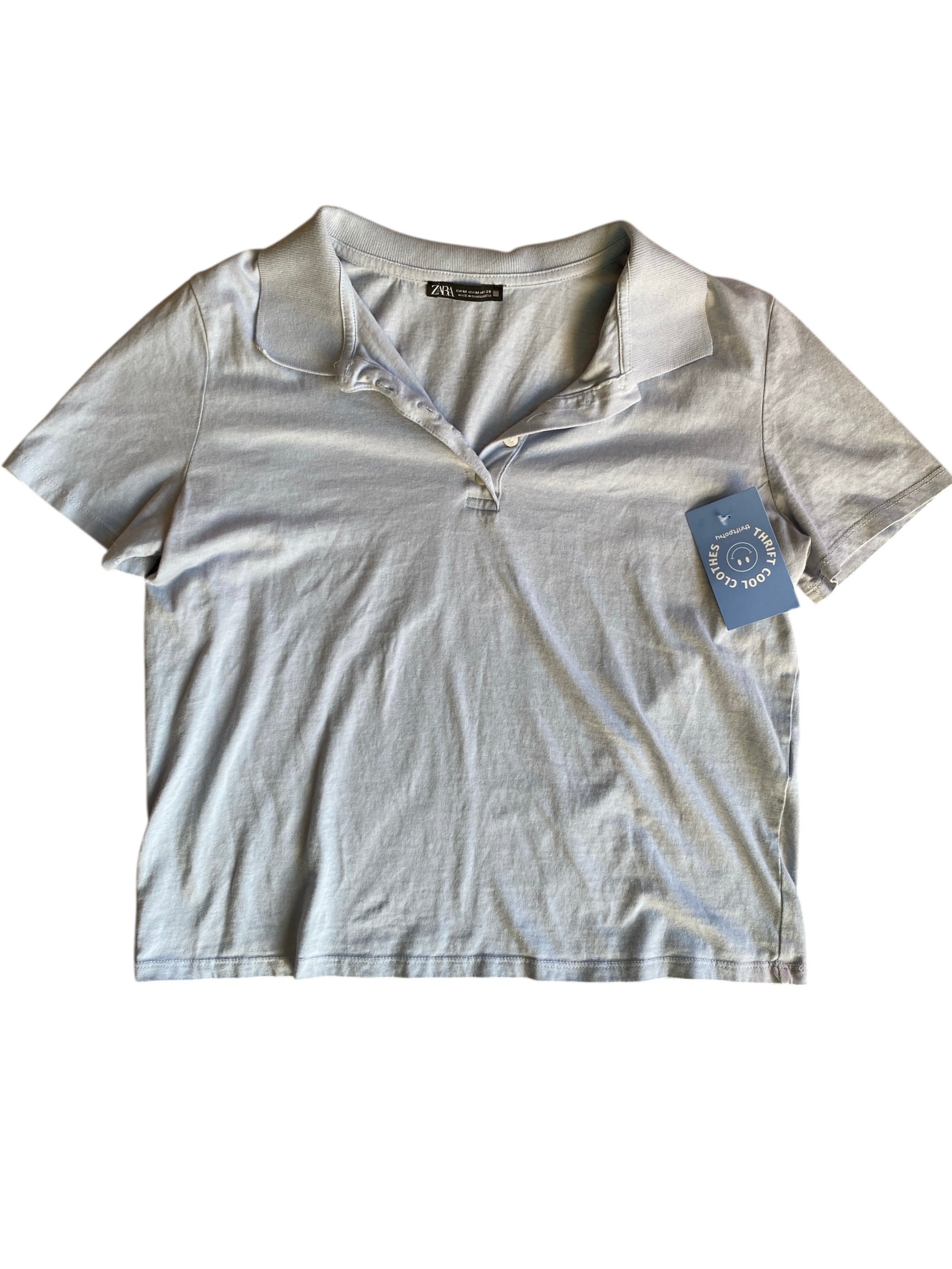 blue zara crop collar top, m