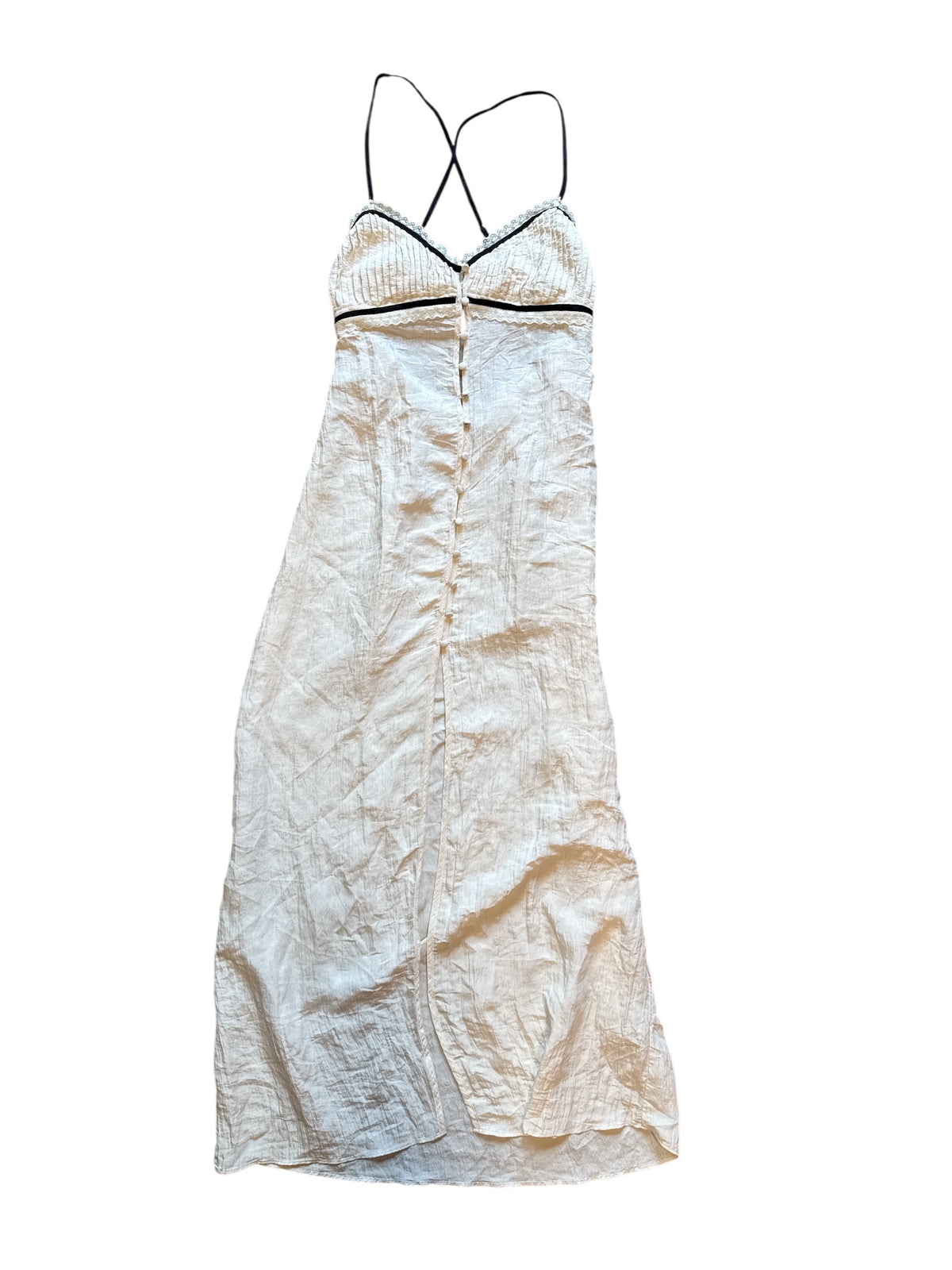 cream NWT black free people long buttoned lacy slip dress, m