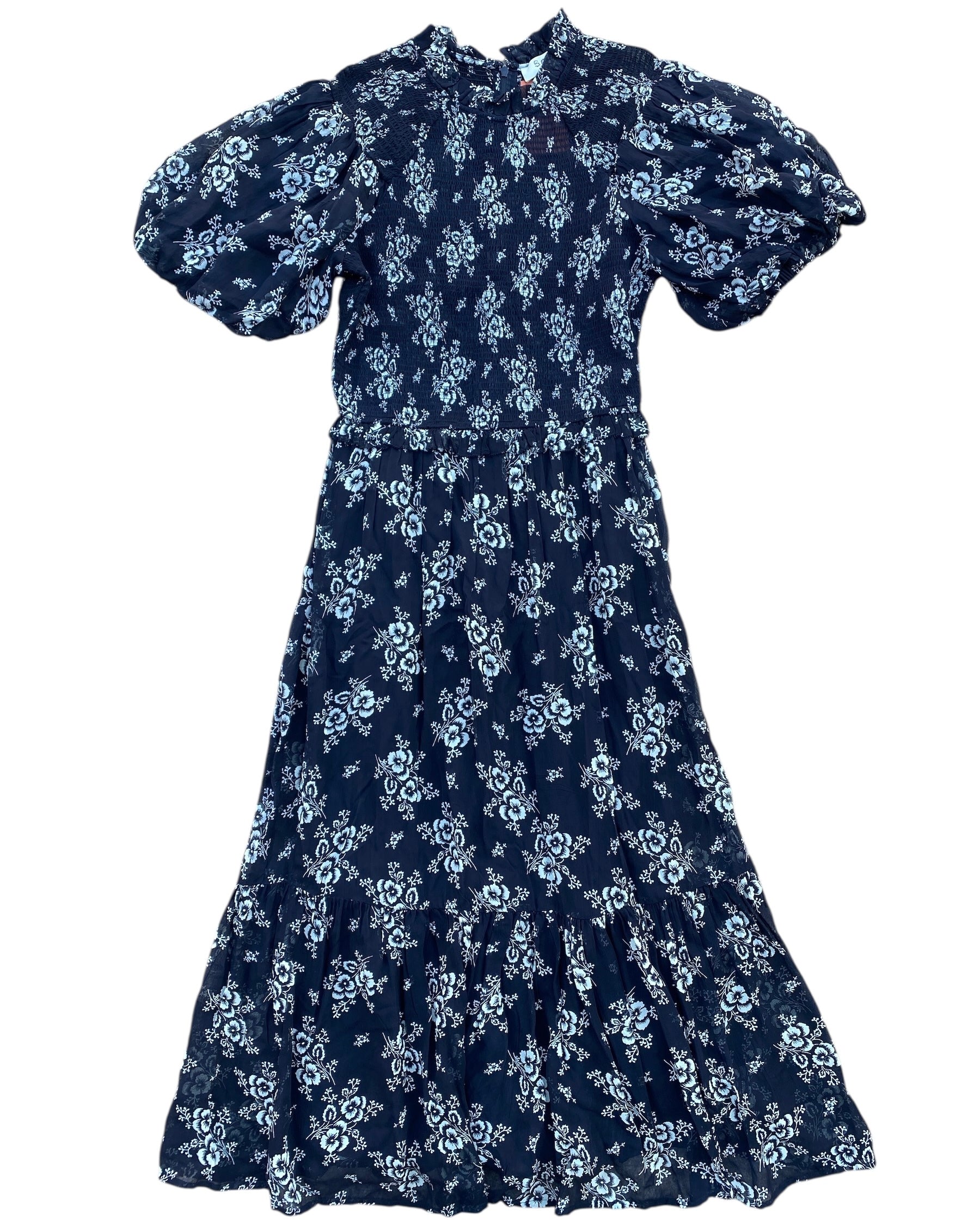 black white sea floral smocked dress high neck, 6