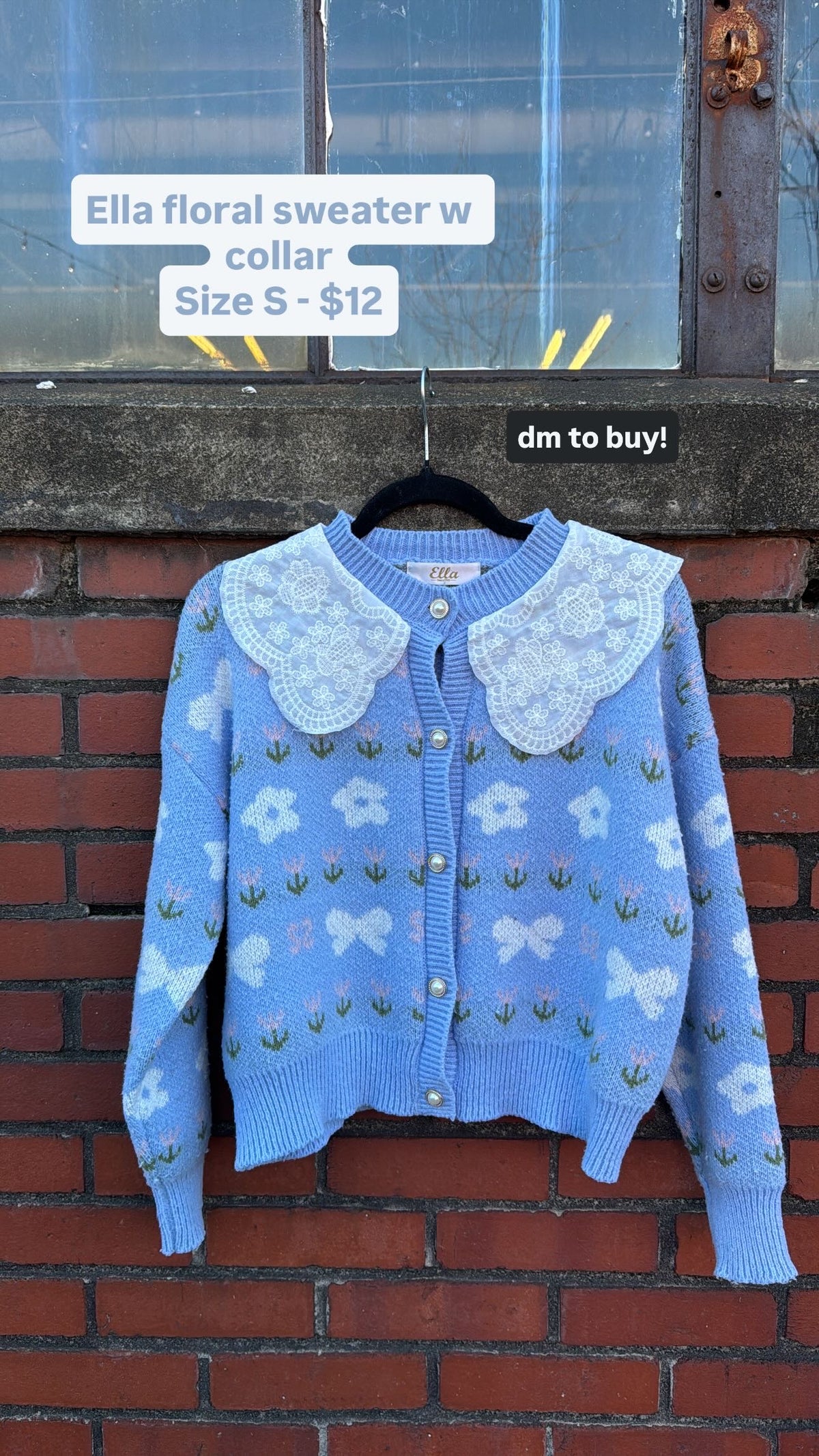 blue ella floral knit lacey ls sweater, s