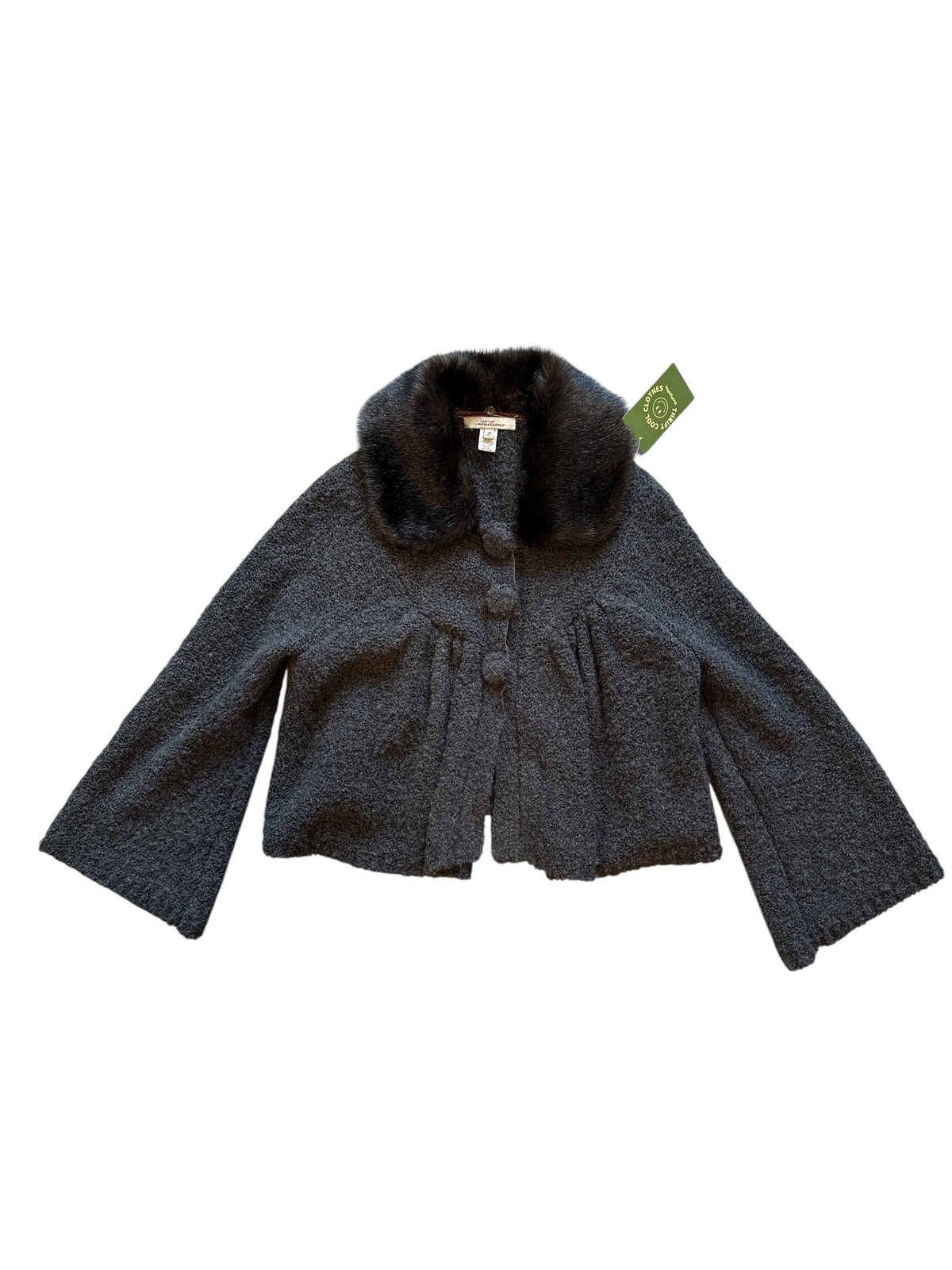 gray intuitions cropped knit swacket with faux fur collar, s- fits like xs