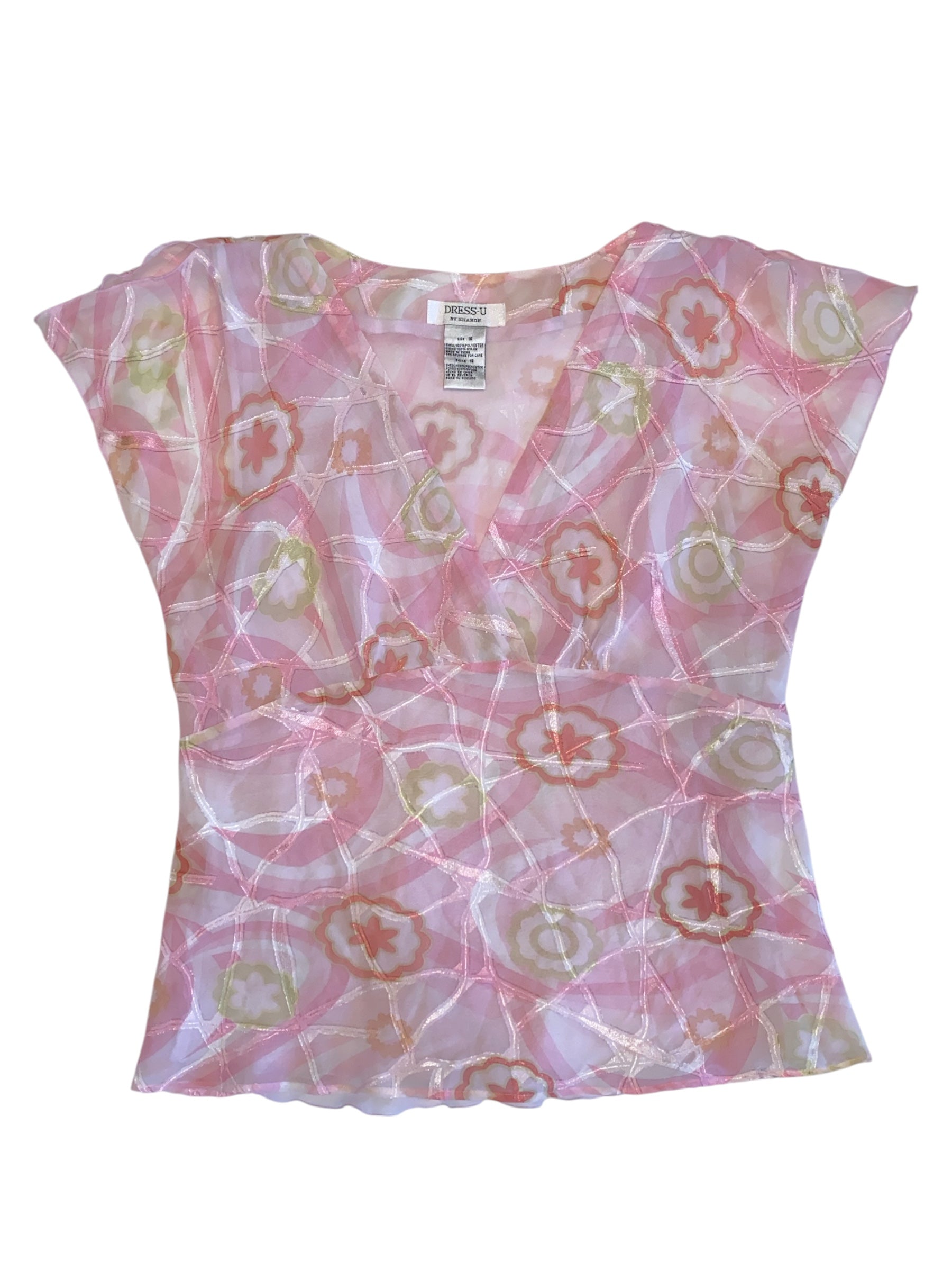 pink dress u vtg sheer floral blouse, 16