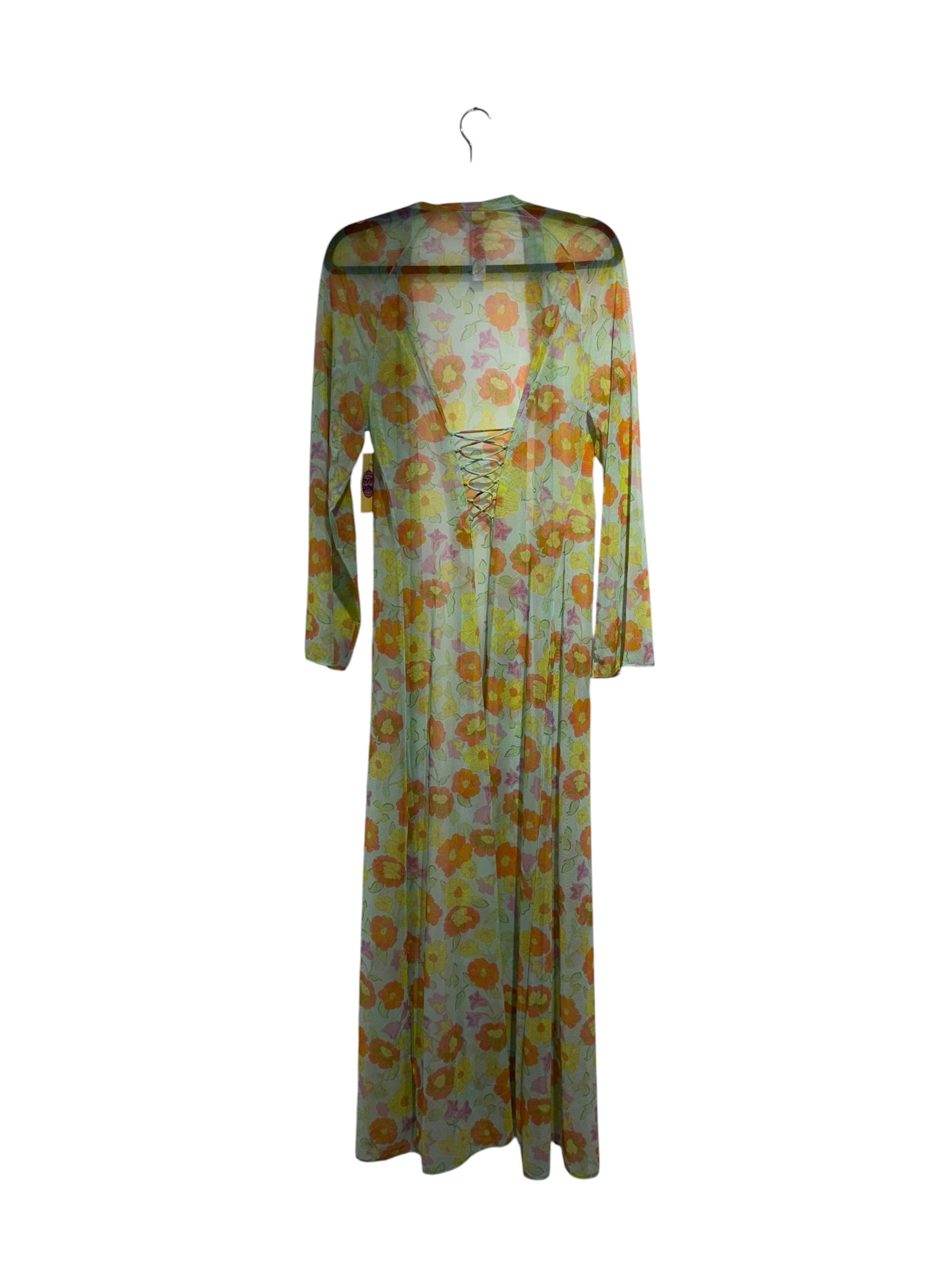 teal purple orange savage x floral sheer long robe, xs/s