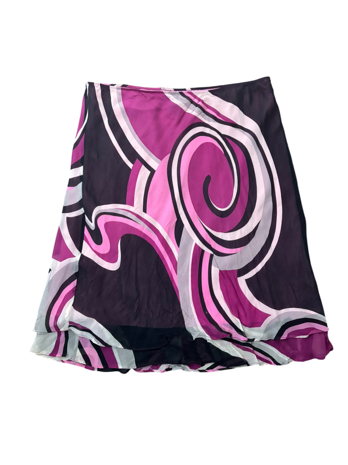 pink purple the limited 100% silk pattern midi skirt, L