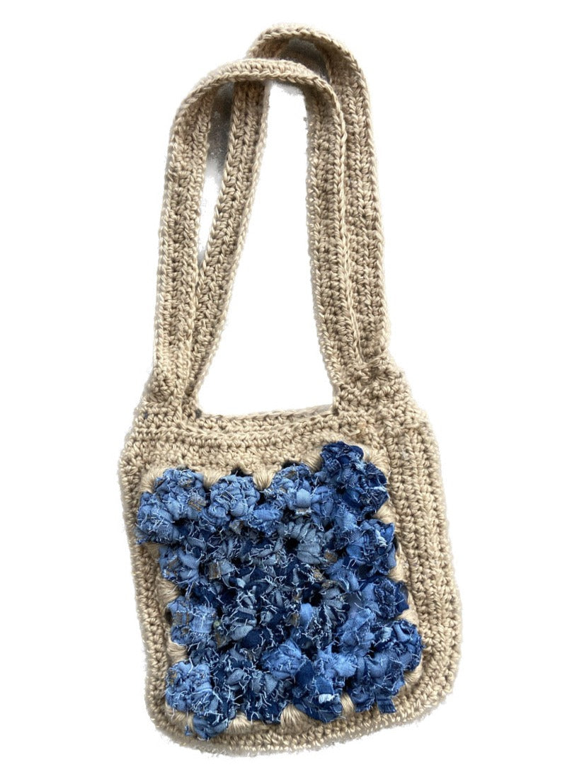 handmade upcycled large denim crochet crossbody bag