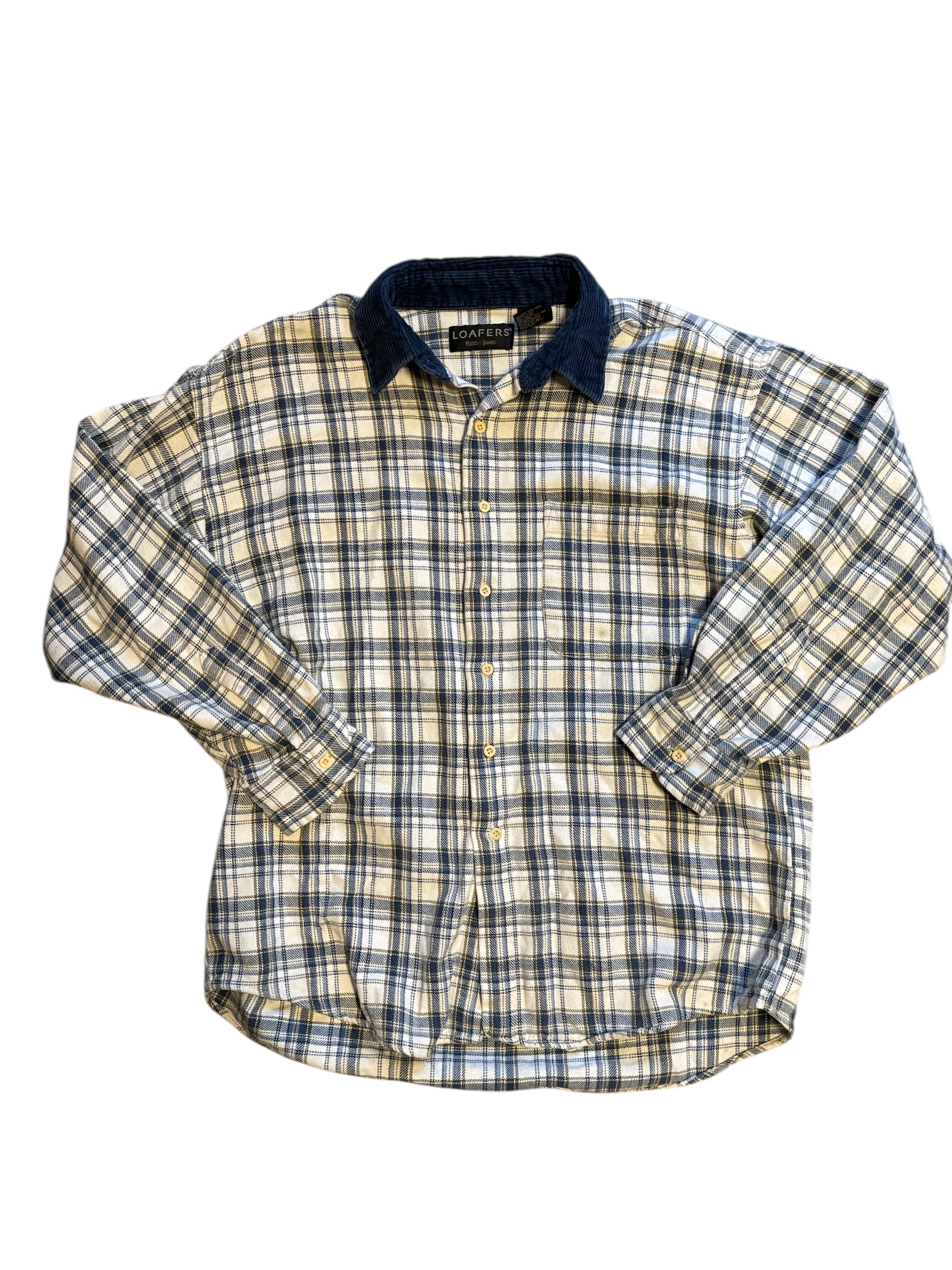 Cream blue Loafers Cord plaid button down, XL