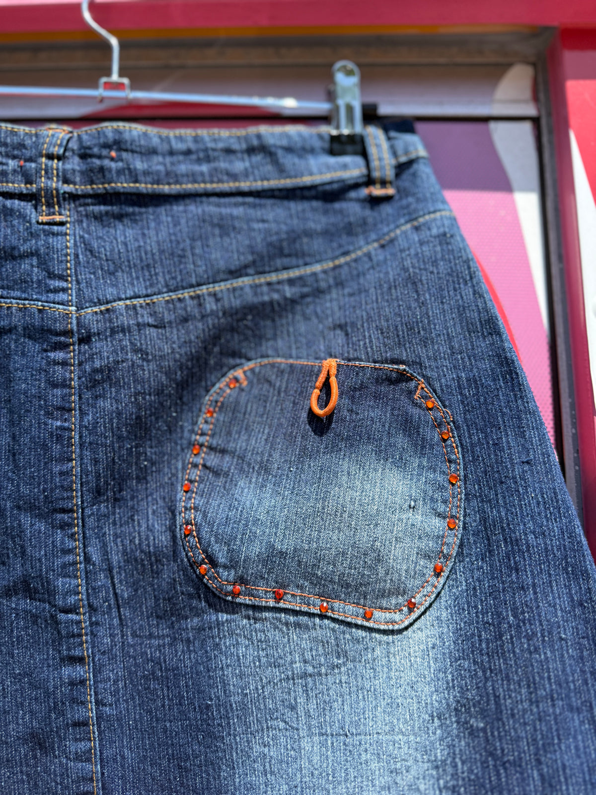 blue orange apple bottom bedazzled denim skirt, 10