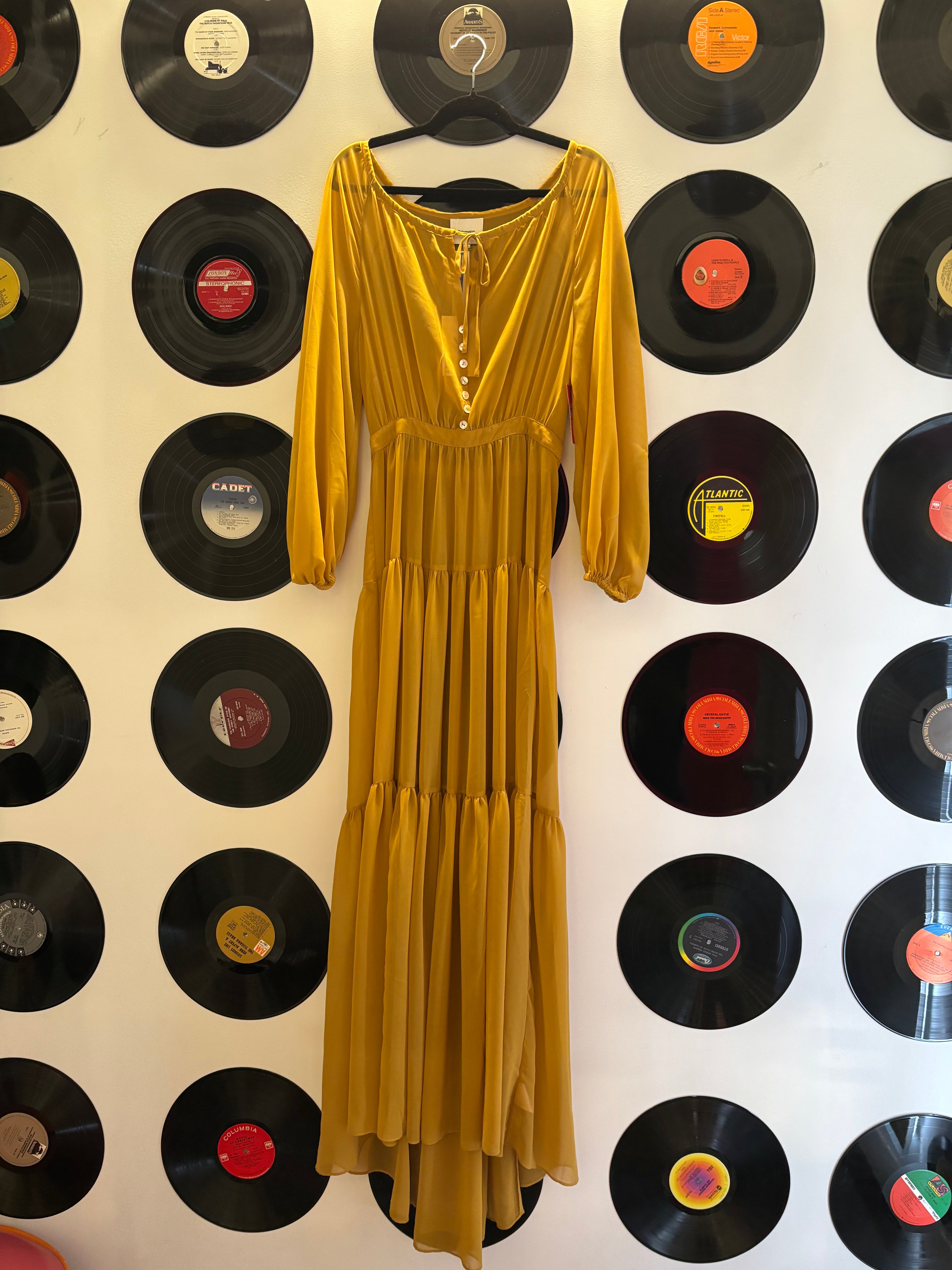 yellow reformation nwt smocked sheer dress, s