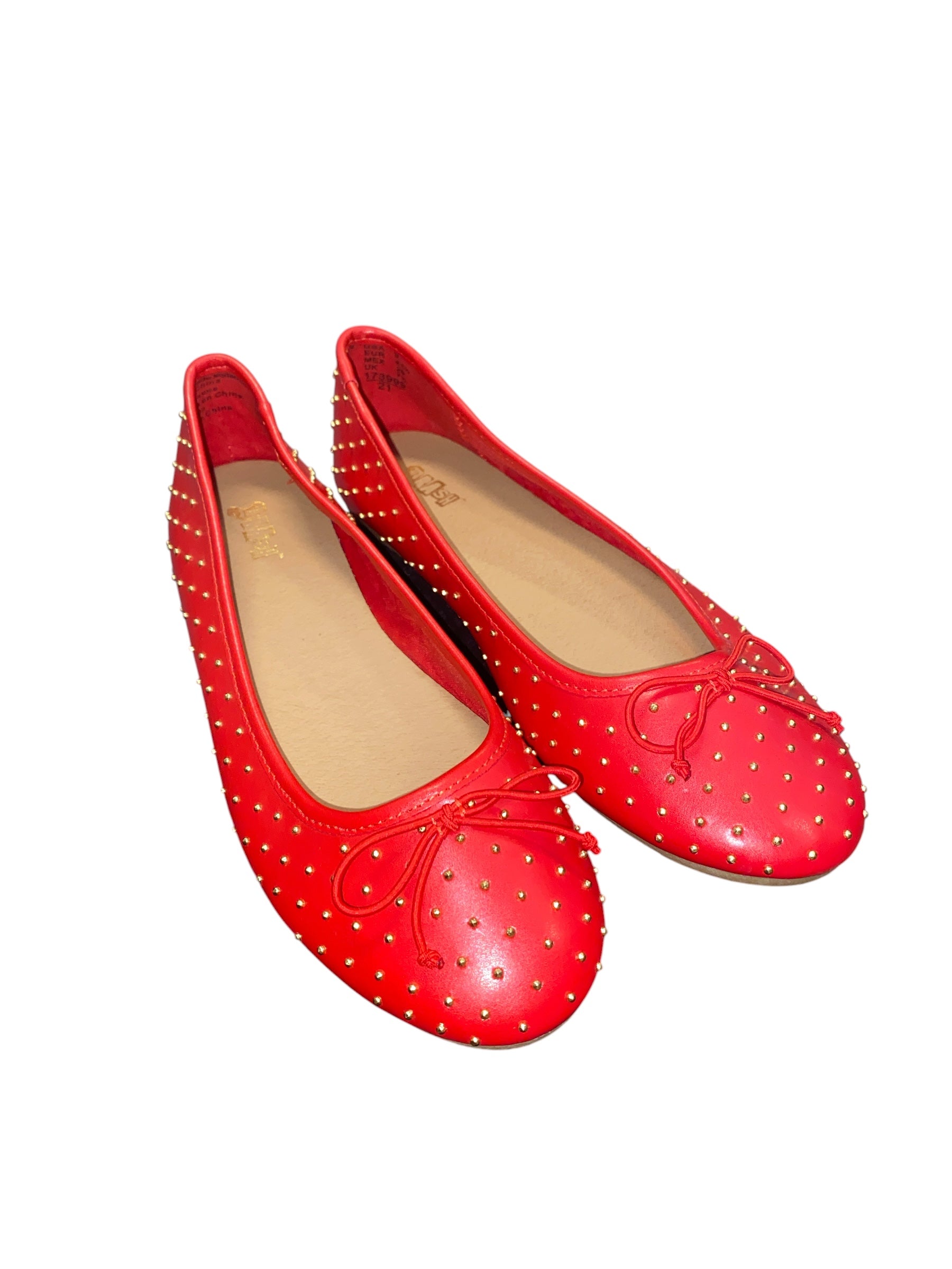 Red gold brash Studded bow cutie flats, 9