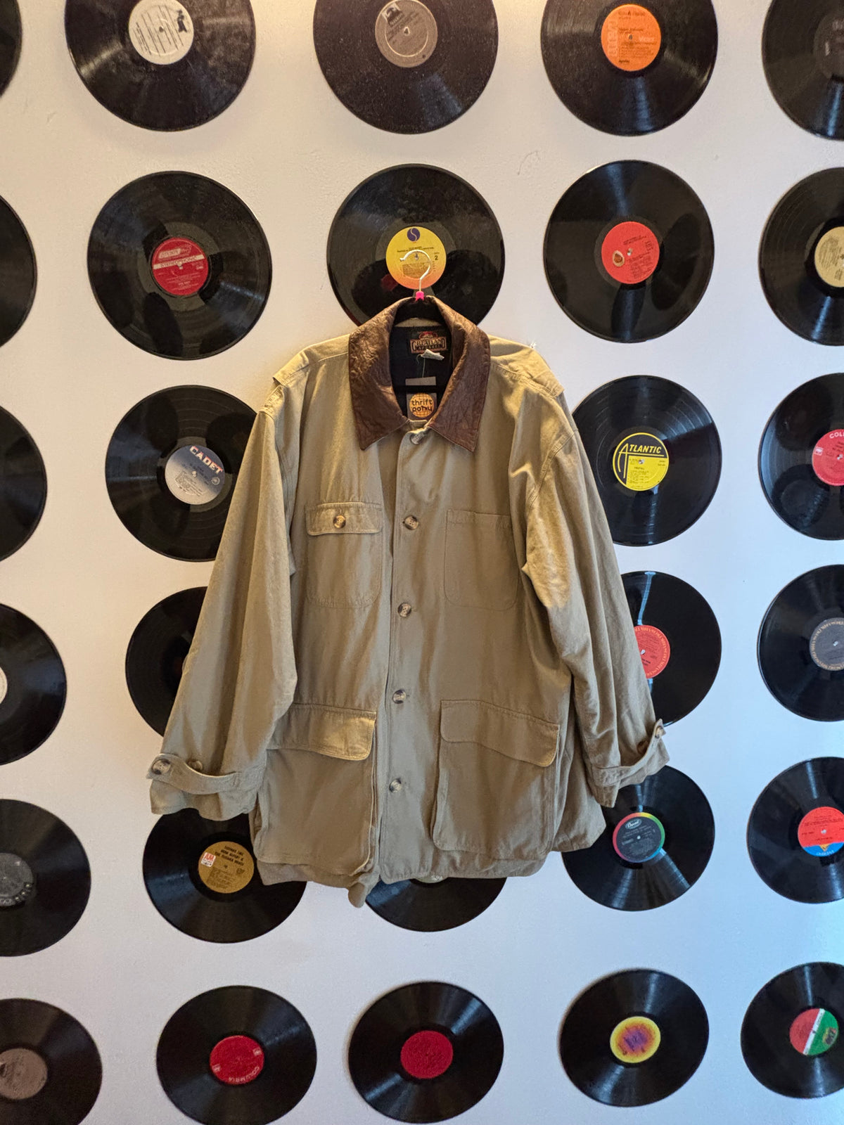 tan greatland apparel vtg leather collar trench, XL