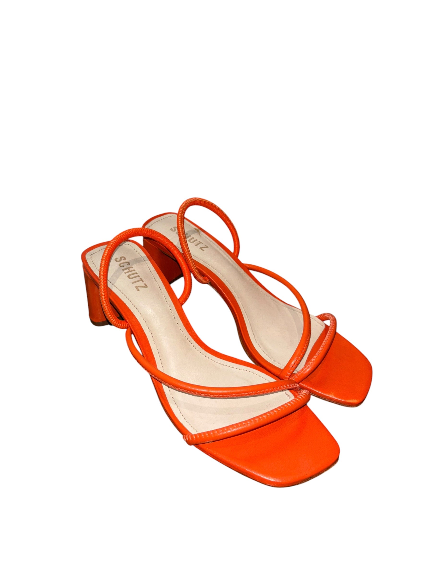 orange schultz strap sandal kitten heels, 8.5