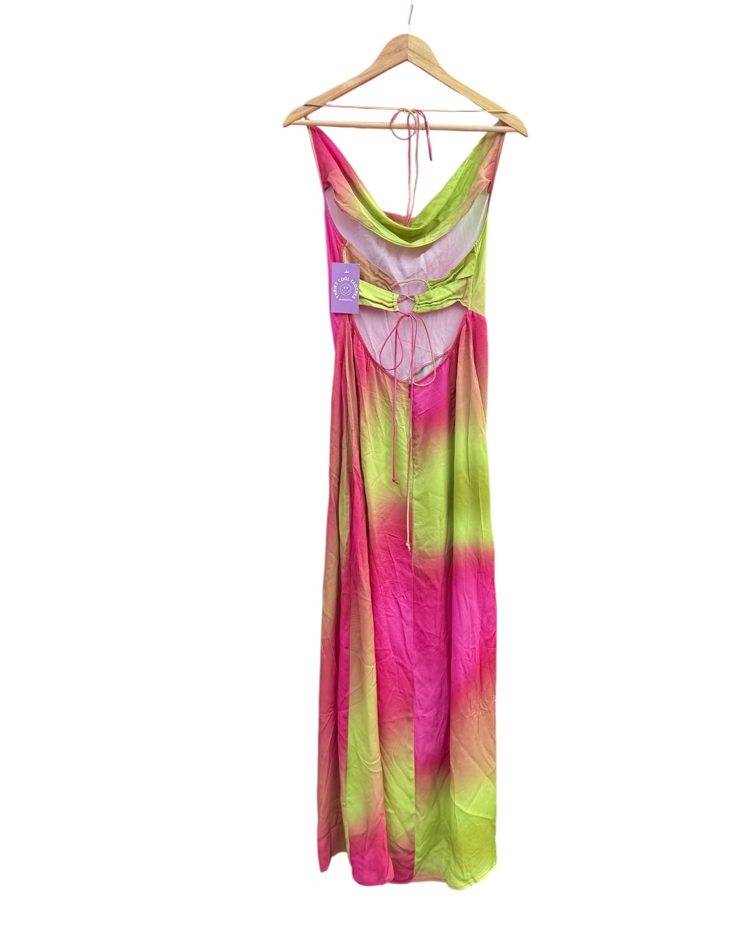 pink green the wolf gang ombre halter tie dress, M/L