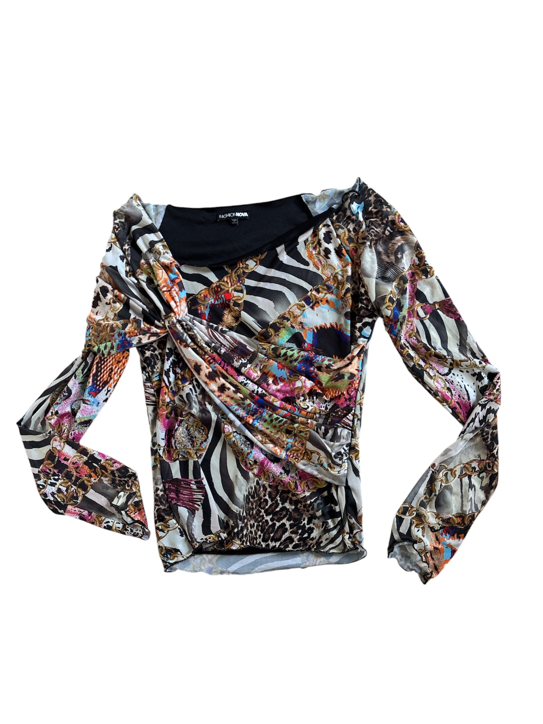 black white gold green fashion nova micromesh chain animal print top, xl