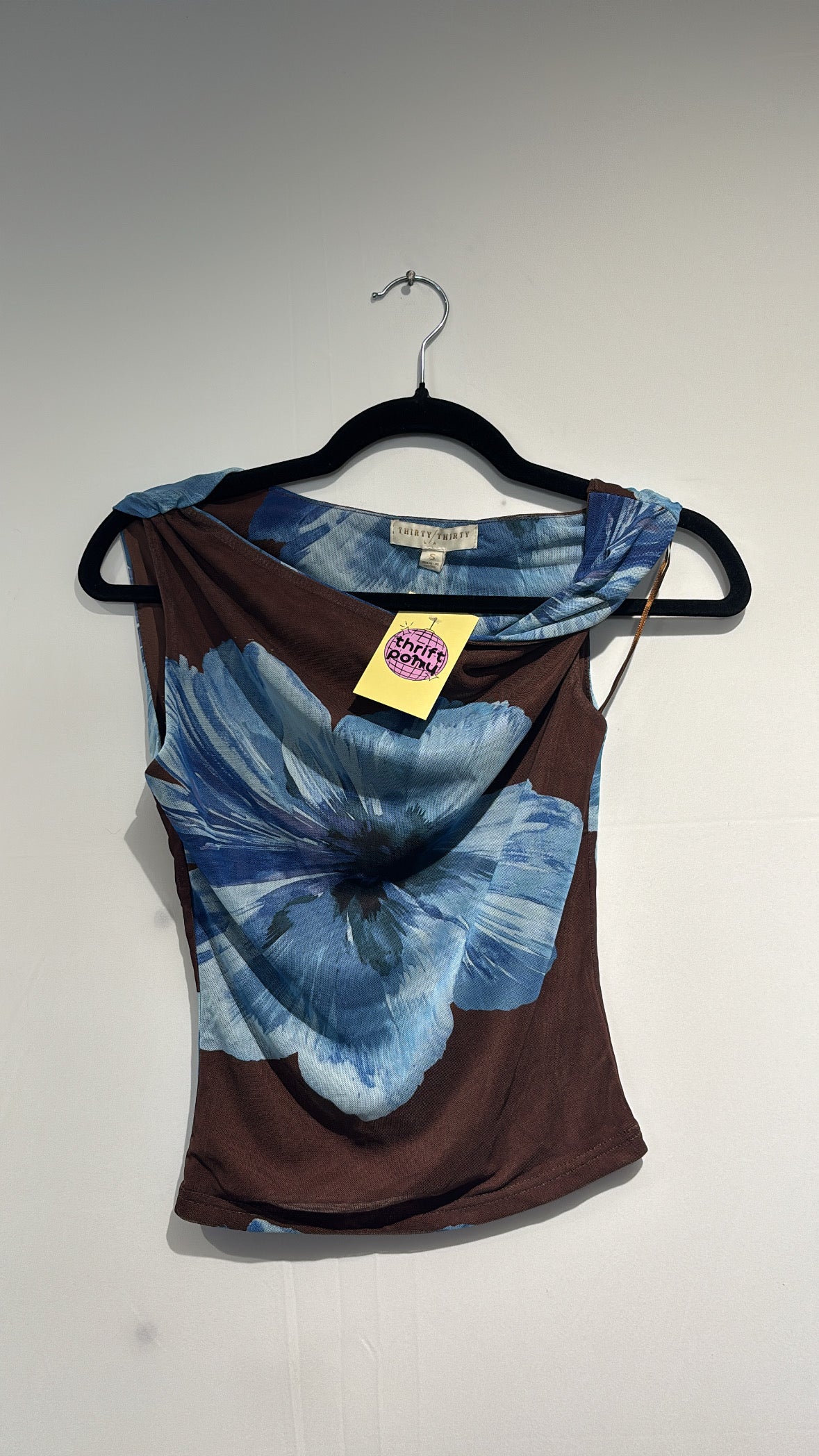 Brown black Thirty thirty Mesh floral asymmetrical tank, S