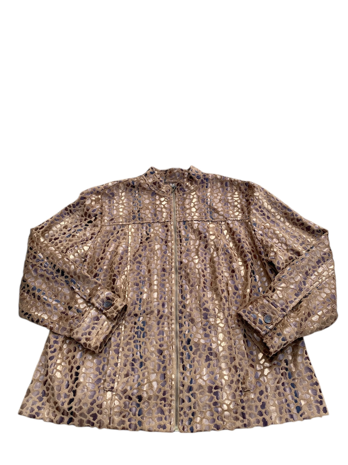 brown lash woman animal print jacket, 18w