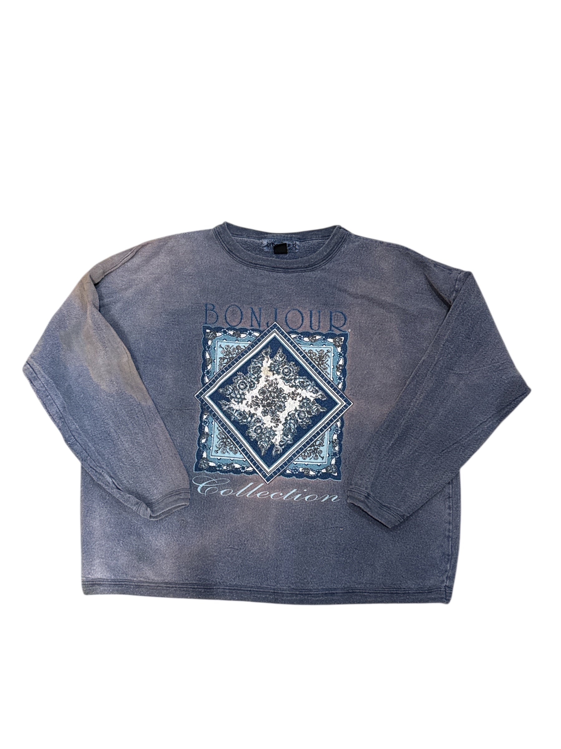 blue bonjour branded floral crew, m/l
