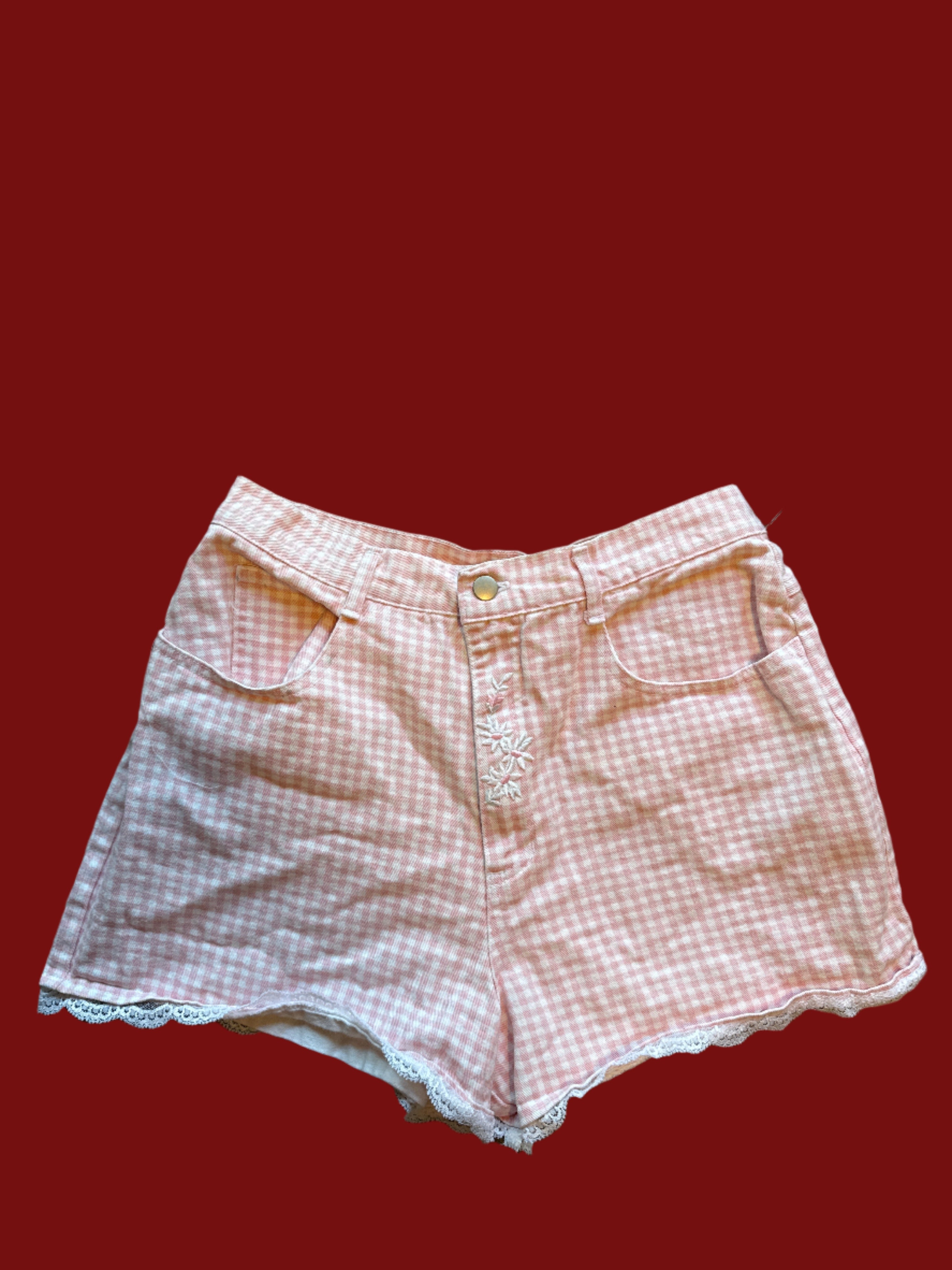 Pink Enchante Vtg gingham shorts w lace, 13