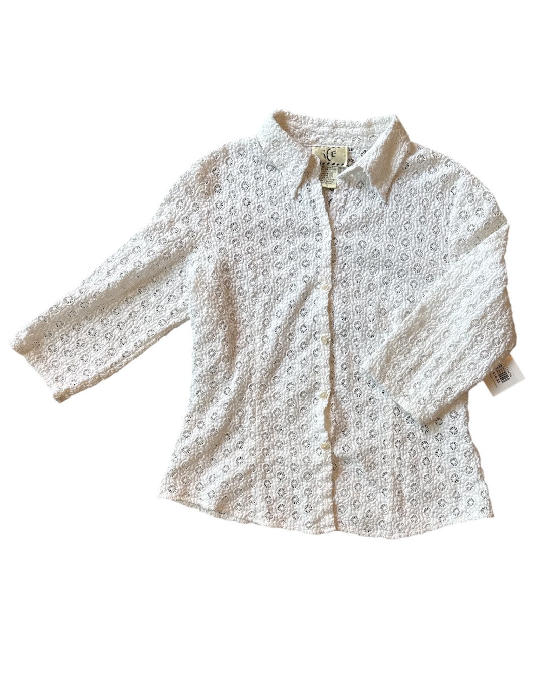 white ICE Knit circle cotton button up, L