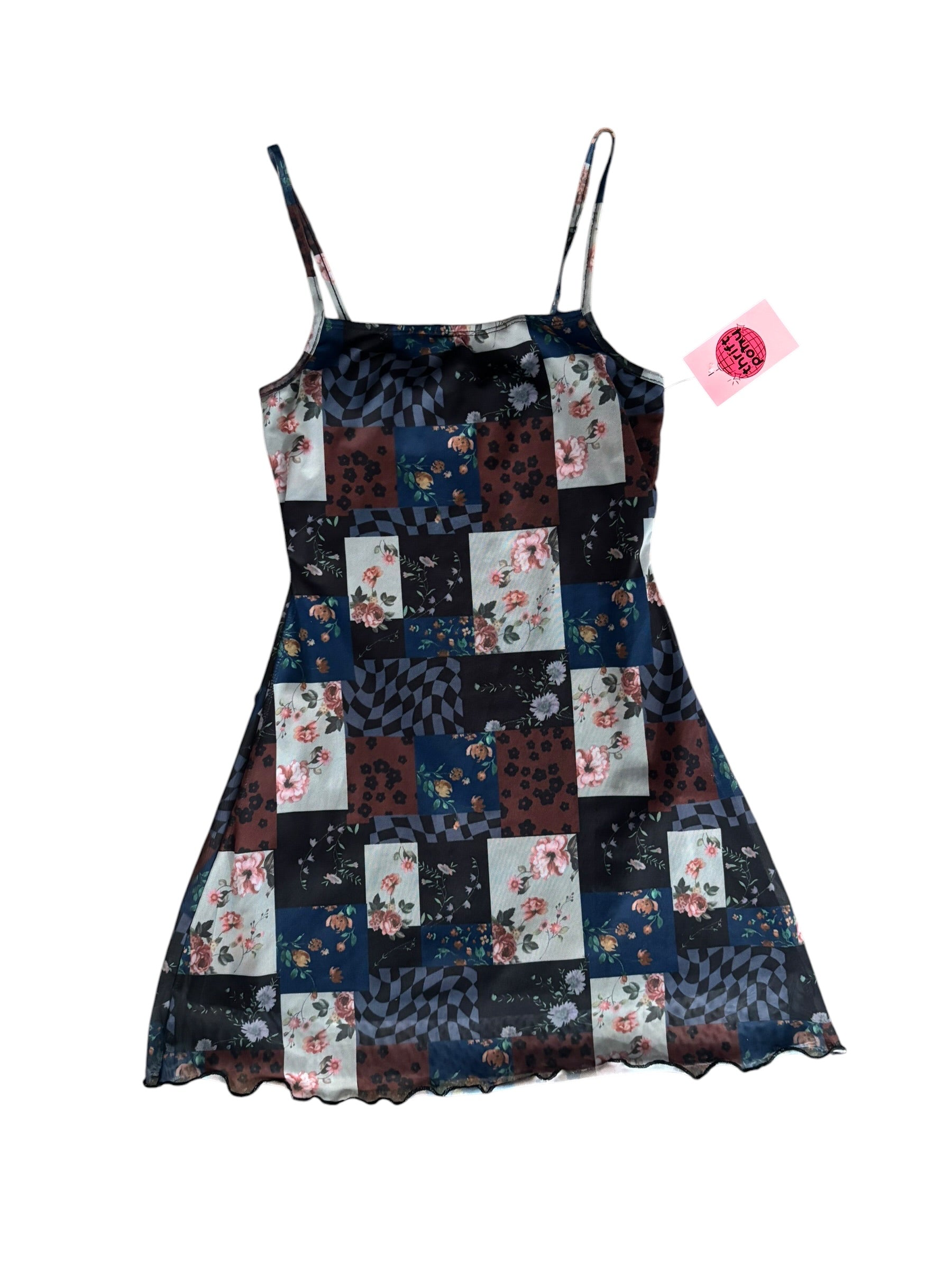 blue red shein mesh tank mini dress, xs