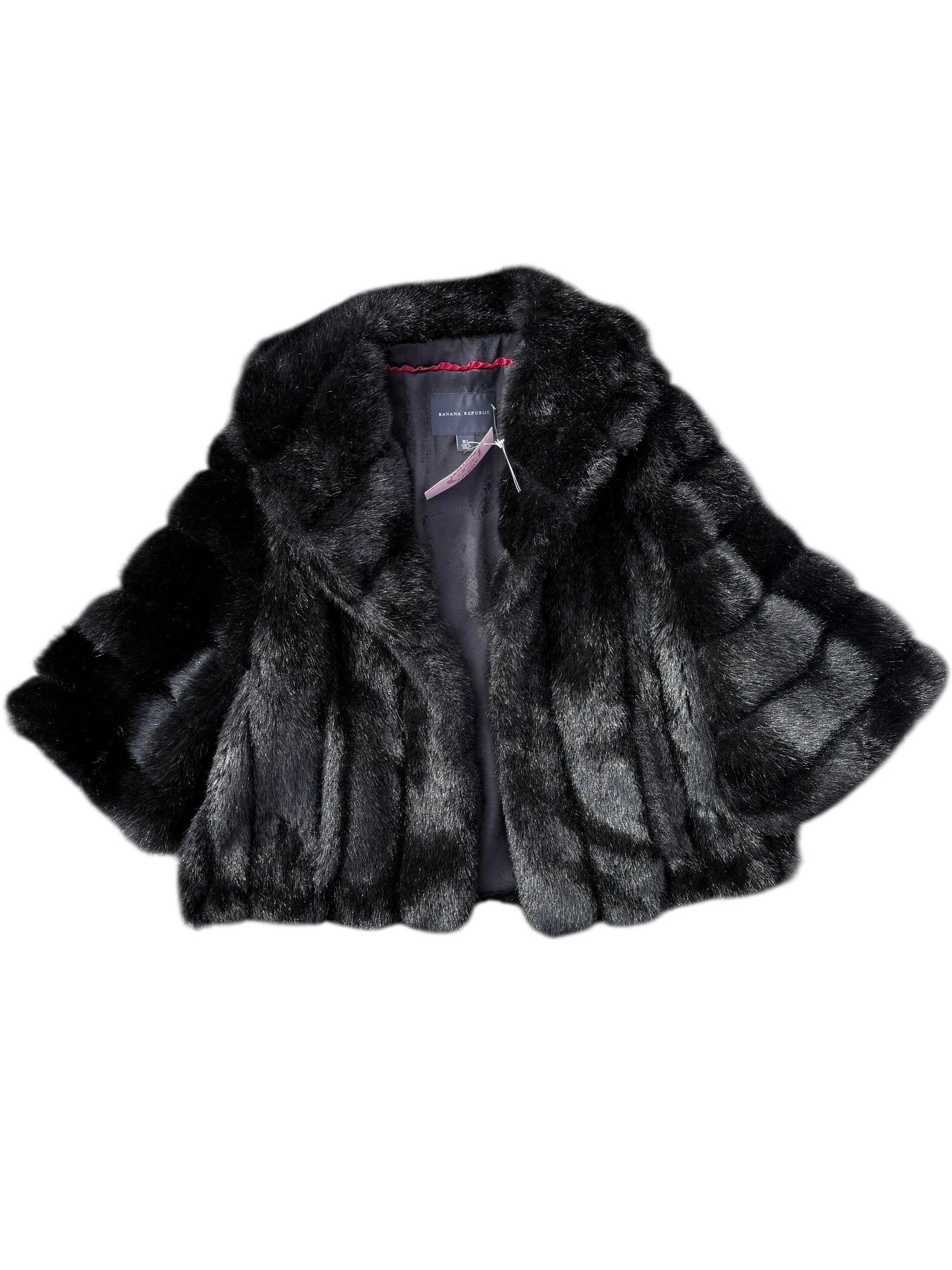 black banana republic fur cropped jacket w split sleeves, m/l
