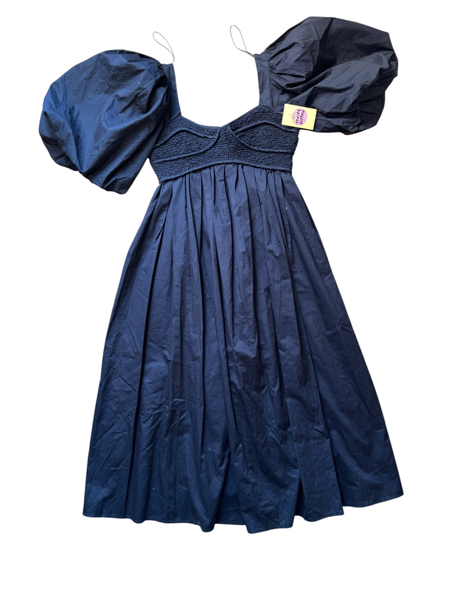 navy sofie the label smocked puff sleeve maxi dress, L