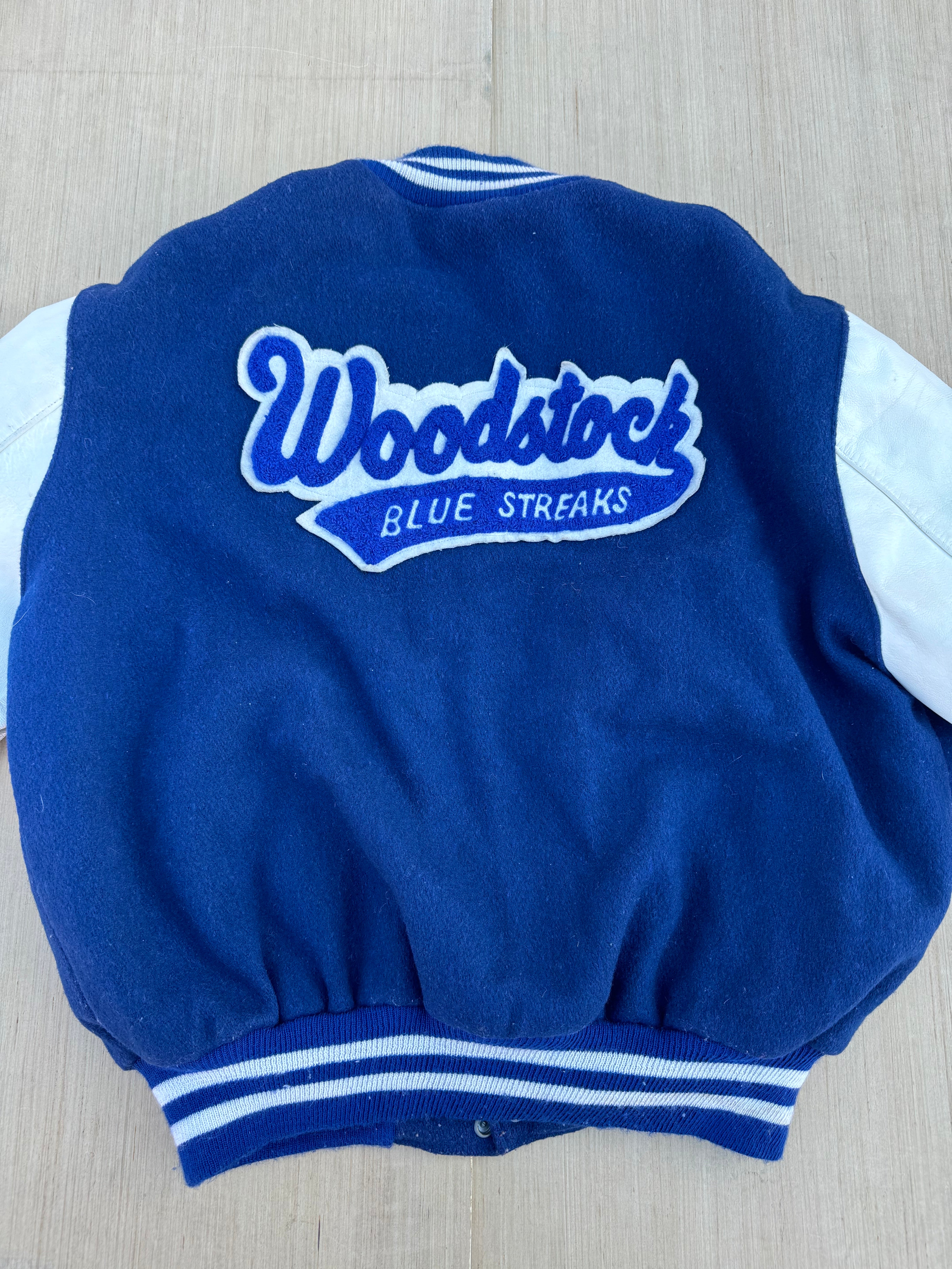 Blue Vtg Woodstock blue streaks varsity jacket, L