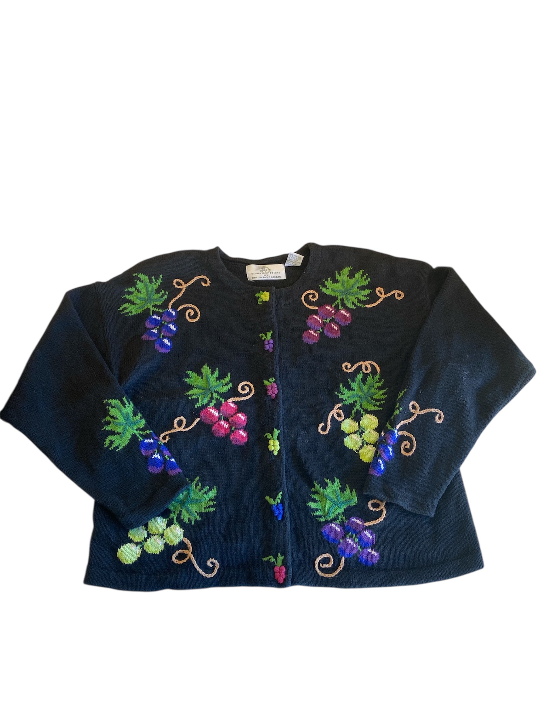 Black purple Design ptions Knit grape button up, L