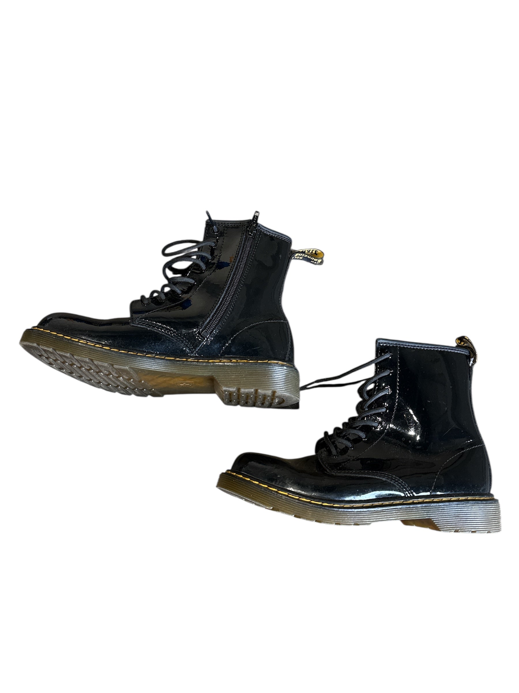 black dr martens glossy patent combat boots, 6womens
