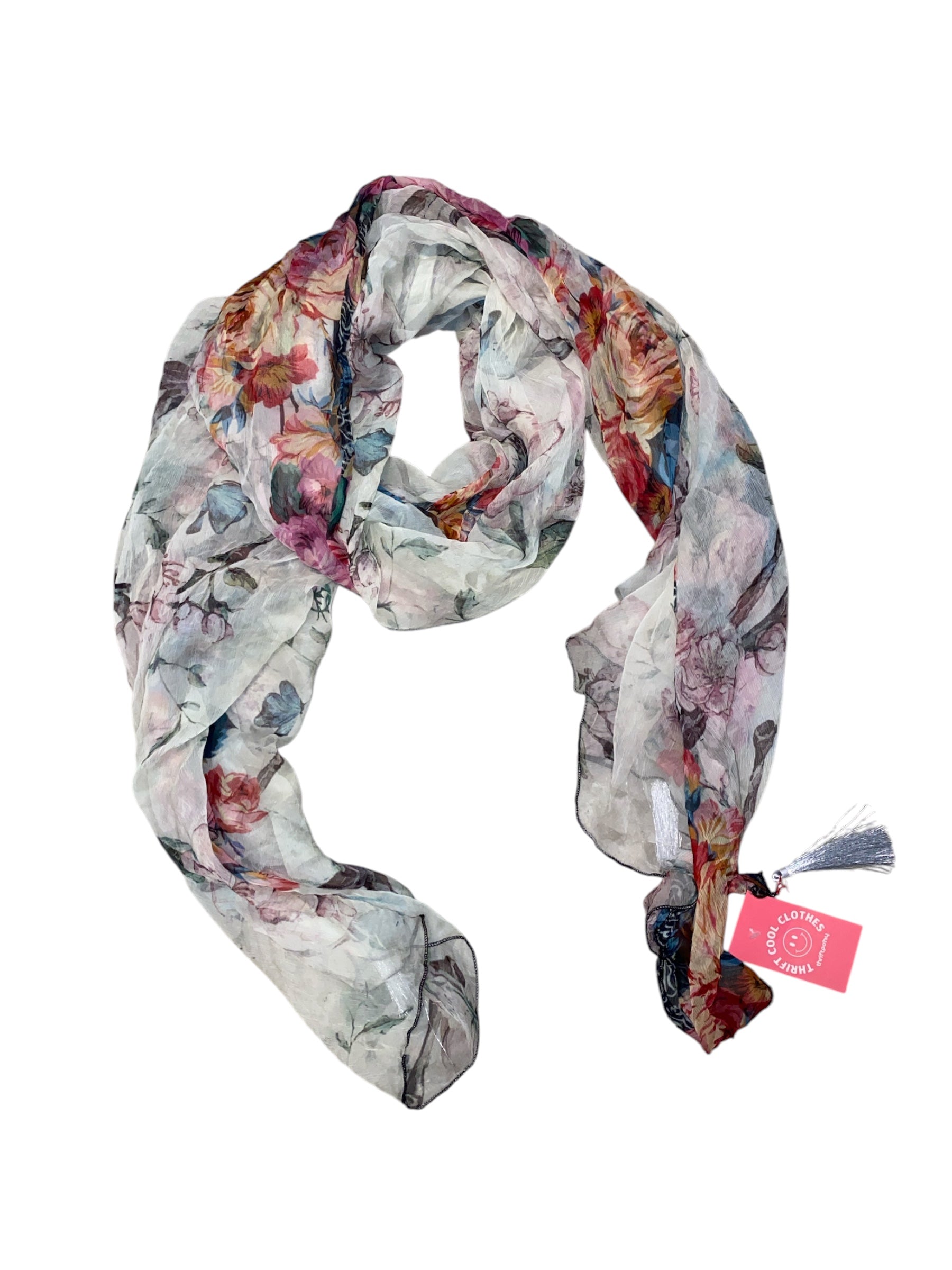Pink blue green Oversized watercolor tassel scarf