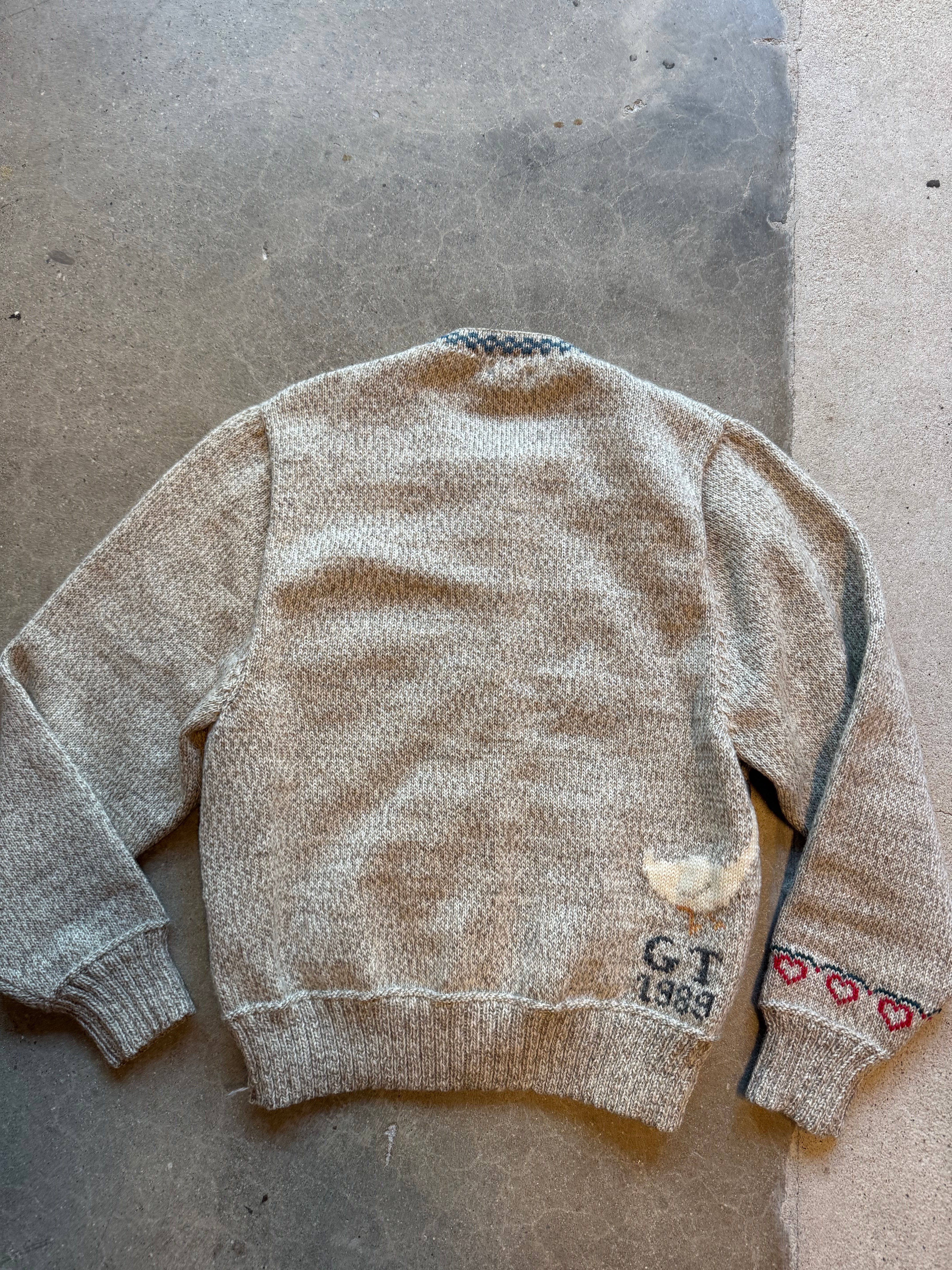Grey Blueberry woolens Vtg 1989 goose cardigan, S