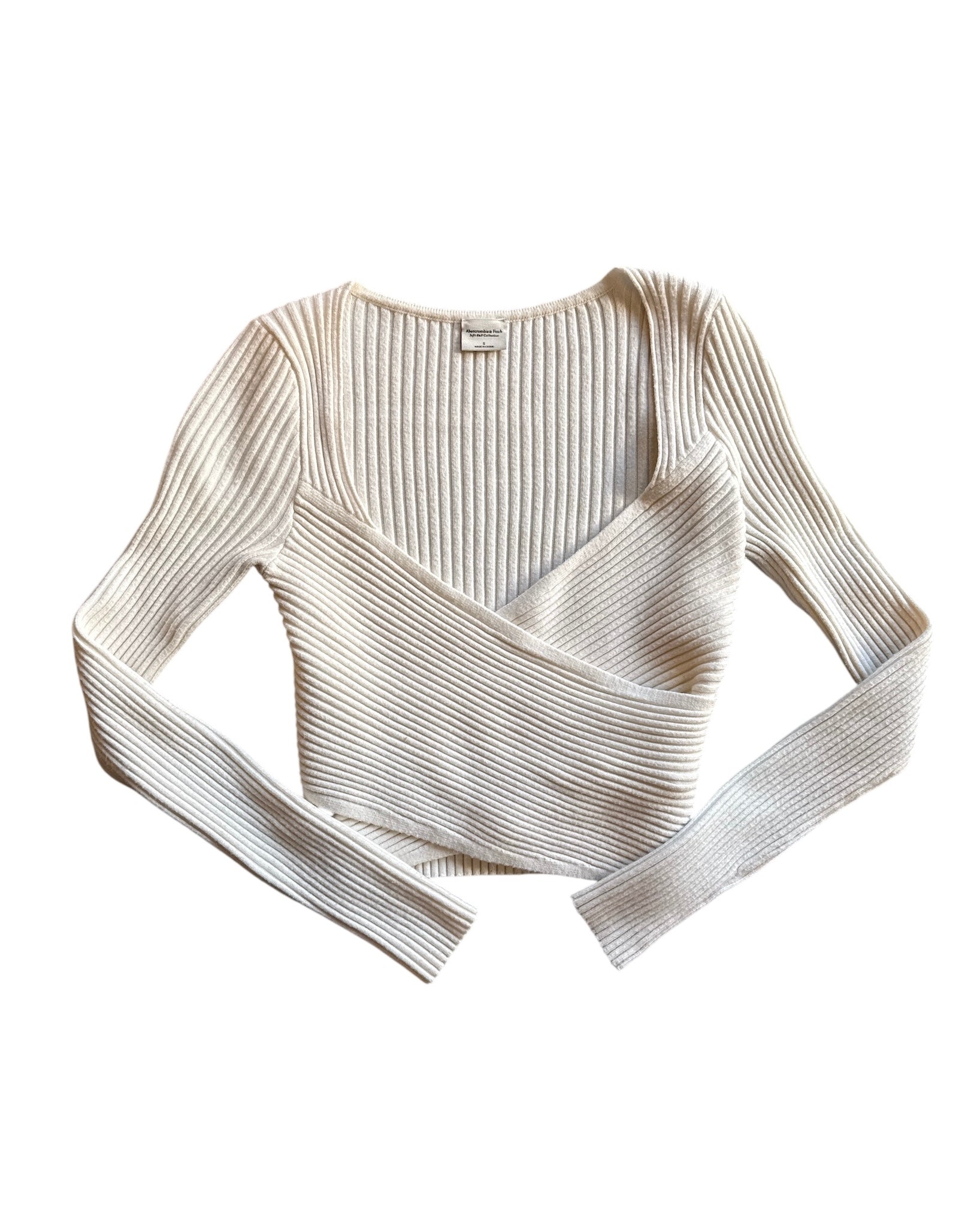 White Abercrombie Ribbed knit wrap ls, S