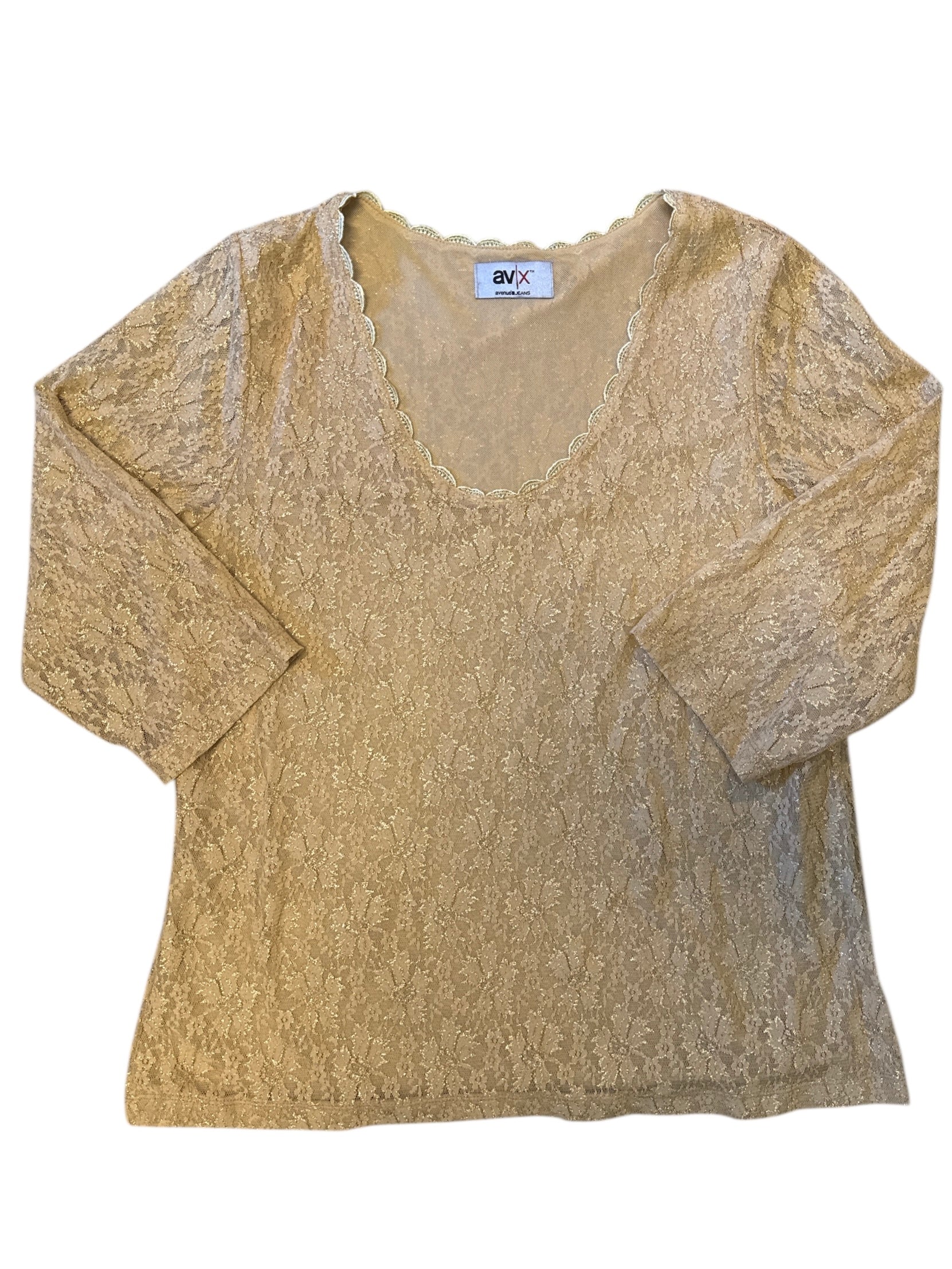 gold av x sparkle lace quarter sleeve top
