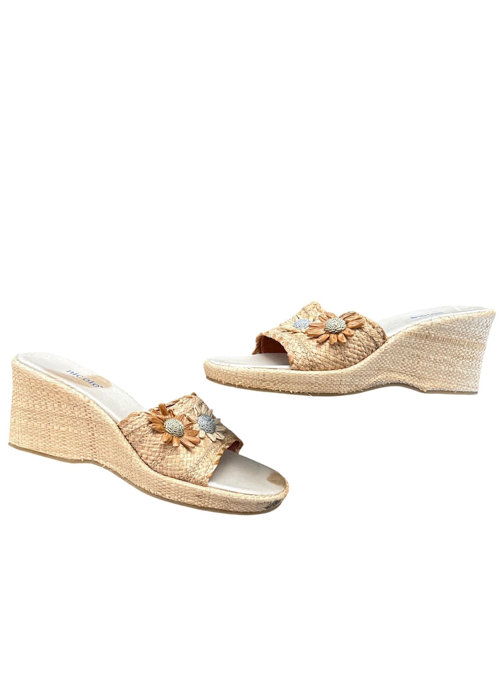 tan nicole floral woven wedge sandals, 8.5