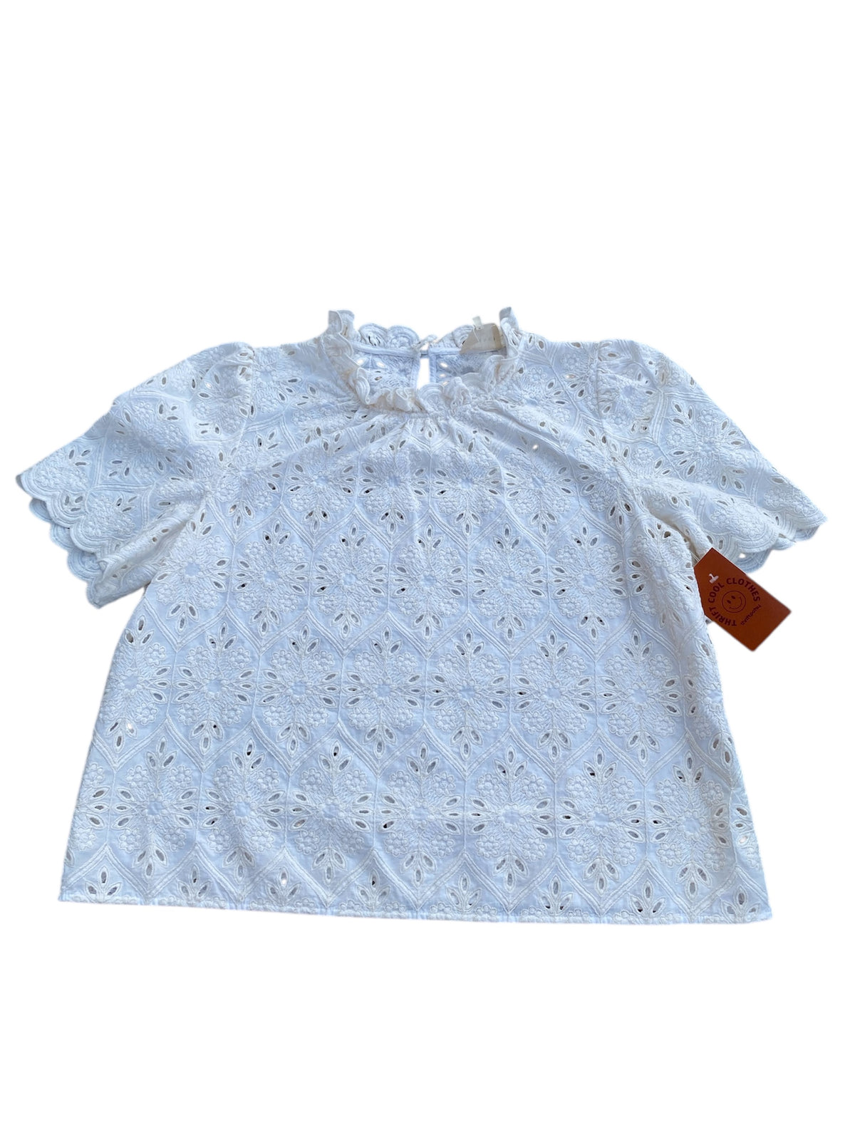 white sezane eyelet blouse mock neck, 44