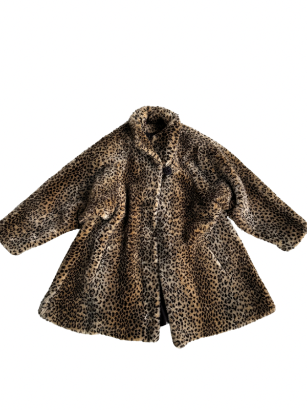 Brown Made in USA vtg faux fur cheetah print jacket with button, XL