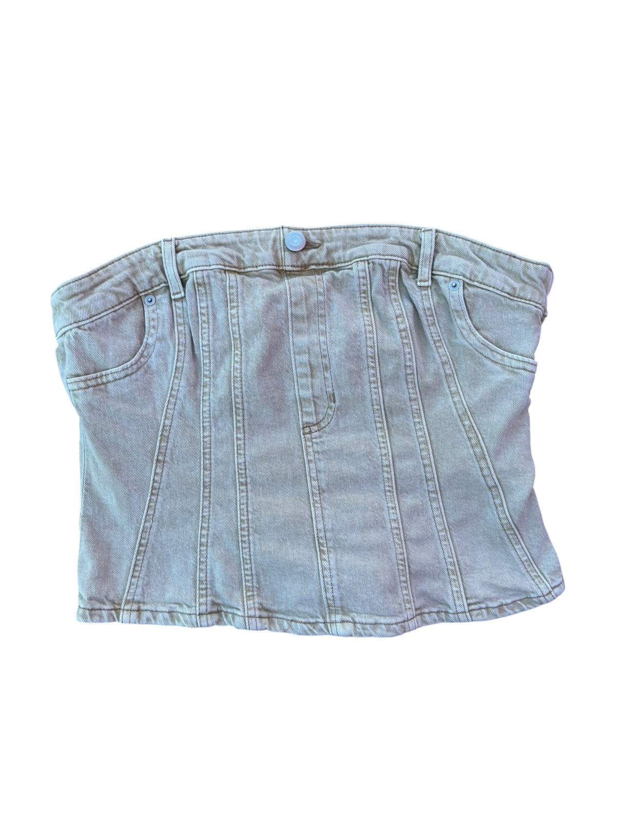 yellow divided denim tube top, M