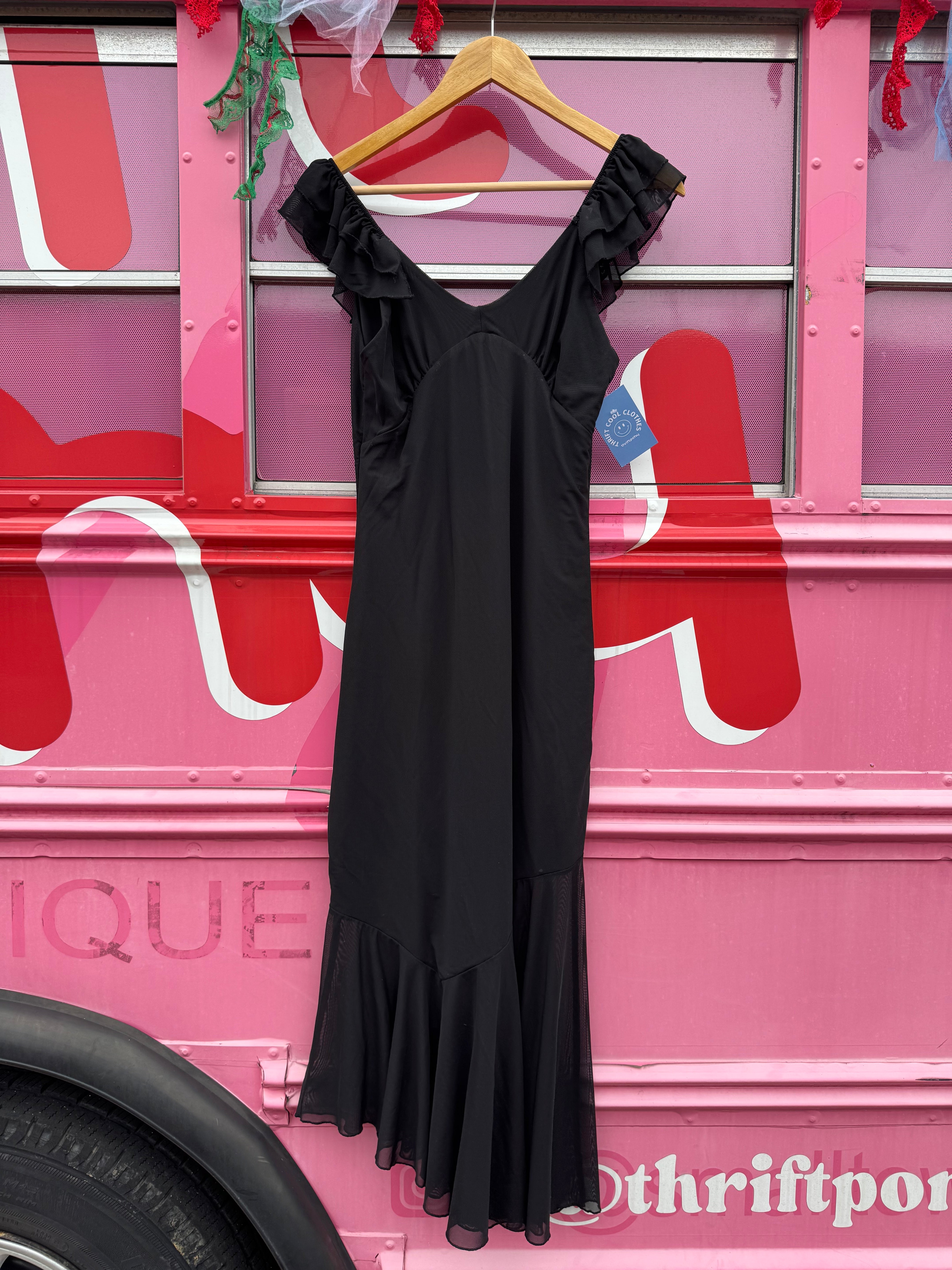 black h&m mesh layer maxi dress, m