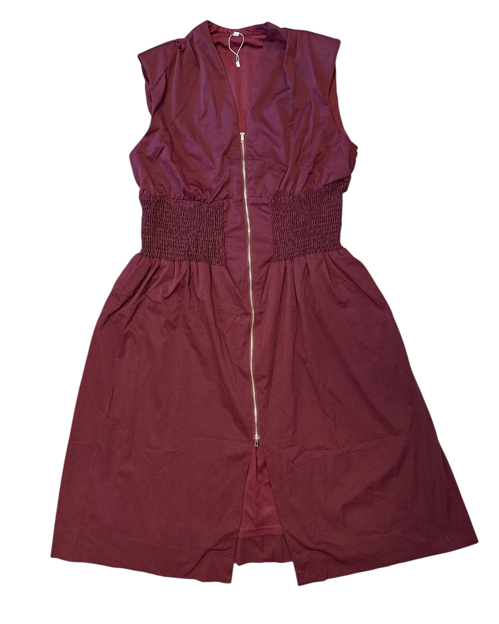 maroon ruch waist zipper dress, xl