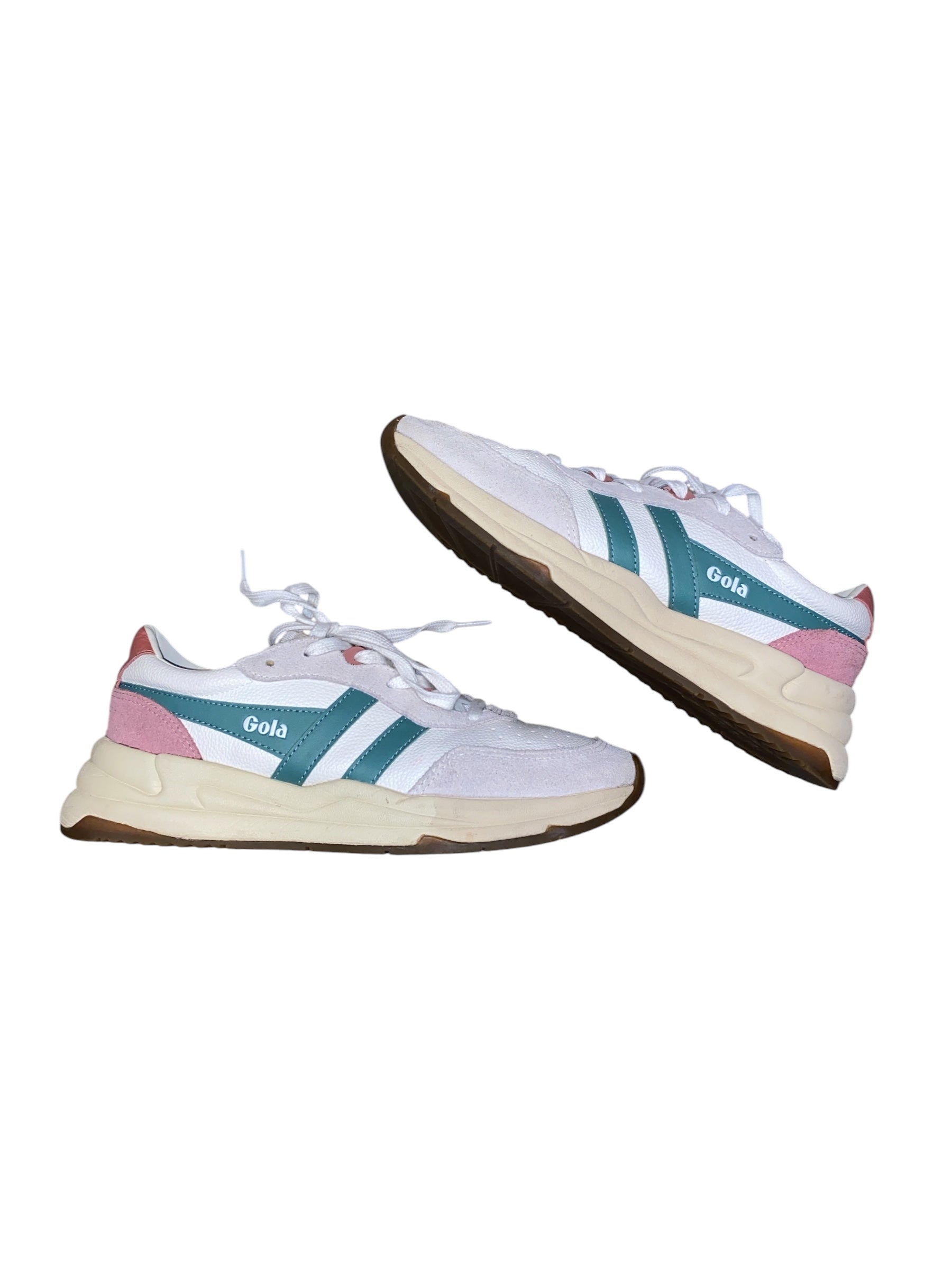 white green gola sneakers, 8.5
